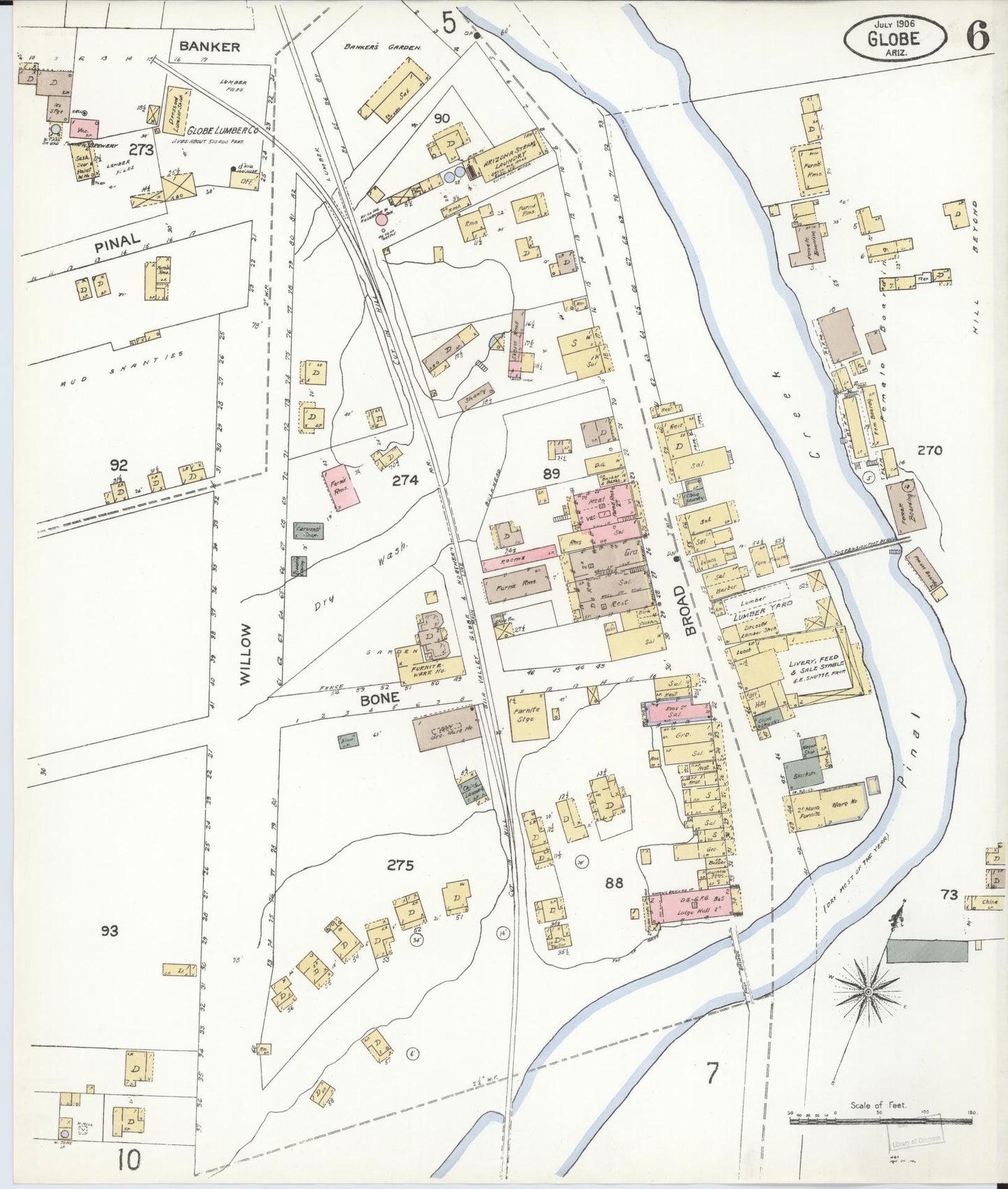 Sanborn Fire Insurance Map from Globe, Gila County, Arizona (1906), Sheet #0006 - Historic Sanborn Fire Insurance Map Print, vintage old map wall art, antique decor, genealogy gift, Arizona Arizona map