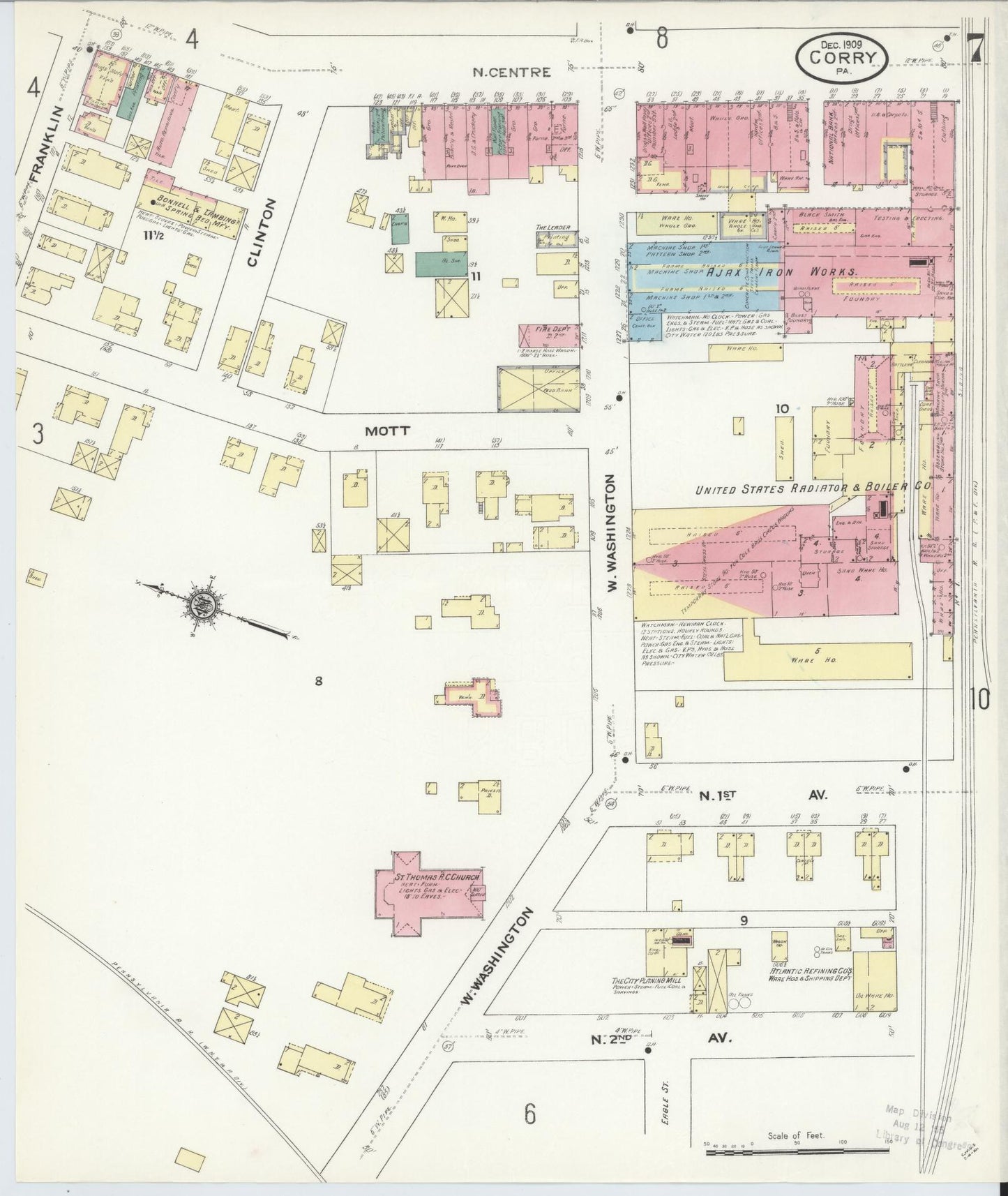 Sanborn Fire Insurance Map from Corry, Erie County, Pennsylvania (1909), Sheet #0007 - Historic Sanborn Fire Insurance Map Print, vintage old map wall art, antique decor, genealogy gift, Pennsylvania Pennsylvania map