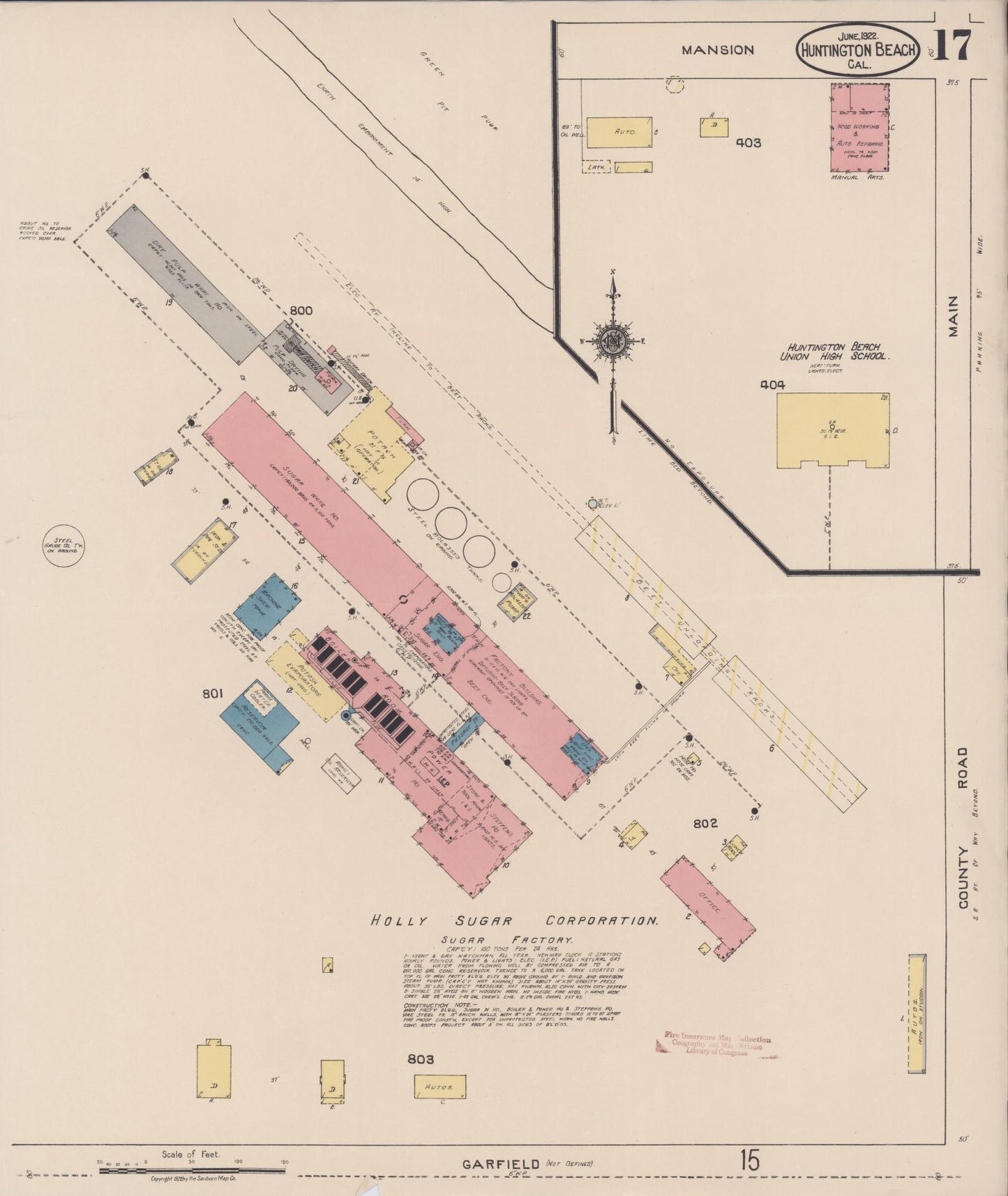 Sanborn Fire Insurance Map from Huntington Beach, Orange County, California (1922), Sheet #0017 - Historic Sanborn Fire Insurance Map Print, vintage old map wall art, antique decor, genealogy gift, California California map