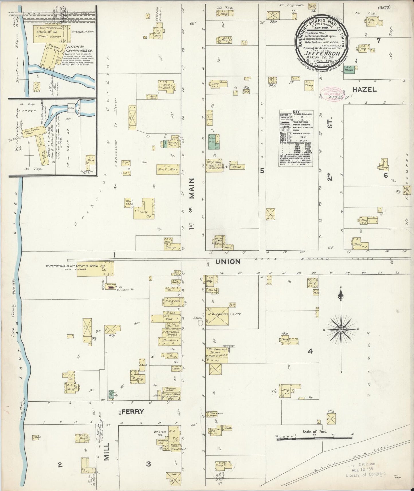 Sanborn Fire Insurance Map from Jefferson, Marion County, Oregon (1890), Sheet #0001 - Historic Sanborn Fire Insurance Map Print, vintage old map wall art, antique decor, genealogy gift, Oregon Oregon map