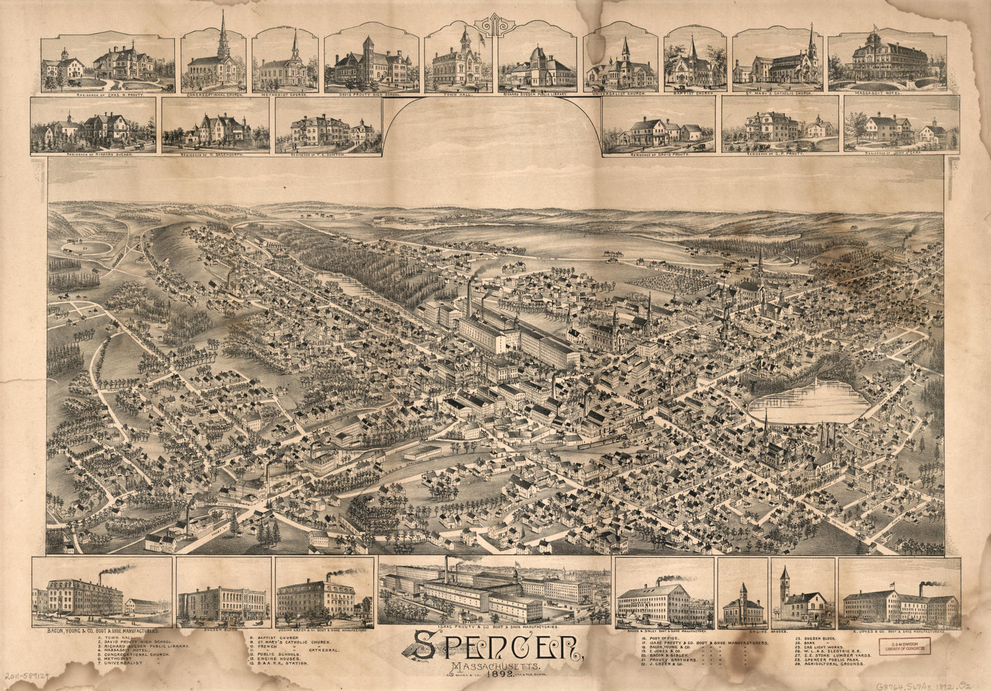 Spencer, Massachusetts, 1892. (1892) – Historic Bird’s-Eye View Panorama Print