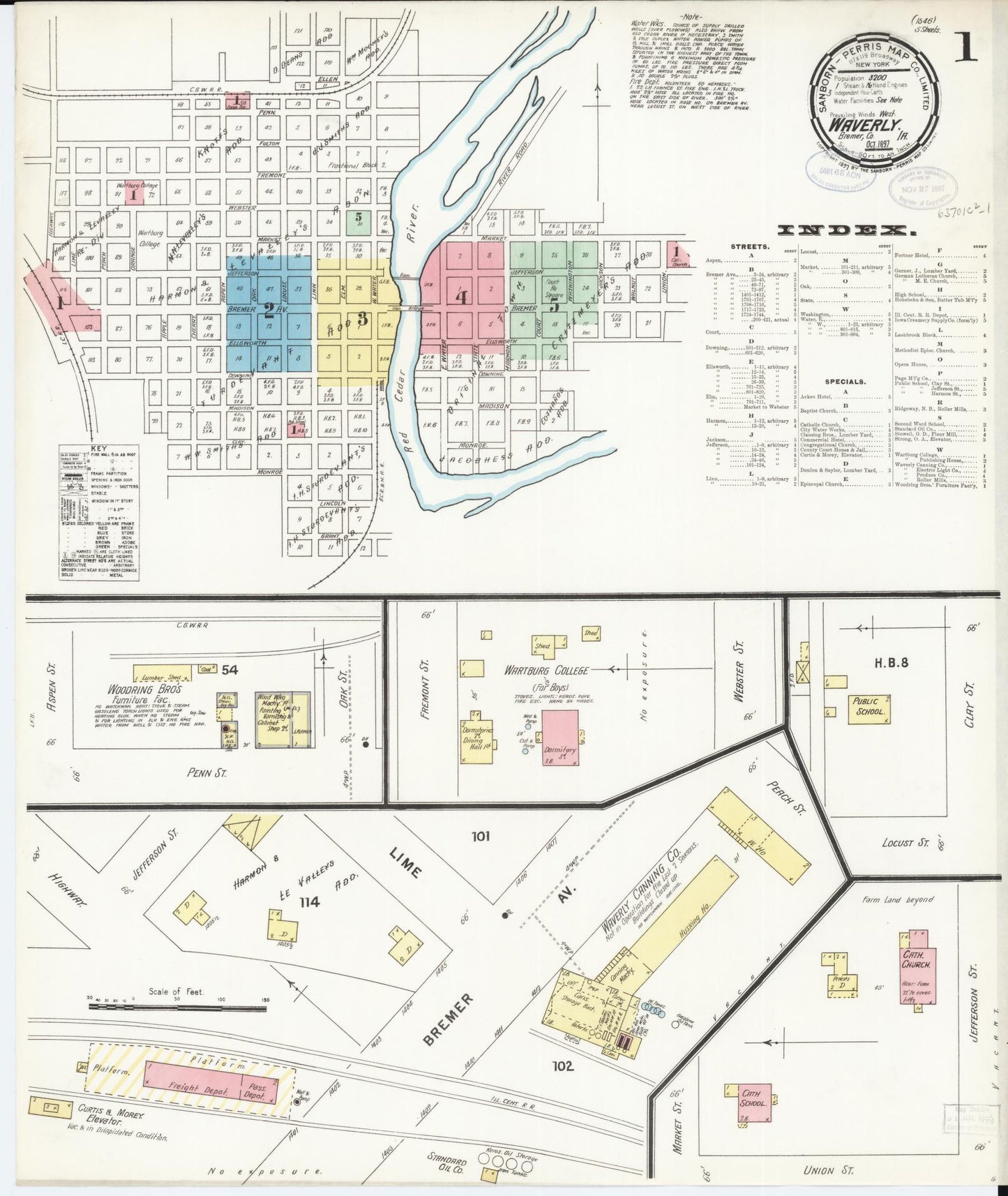 Sanborn Fire Insurance Map from Waverly, Bremer County, Iowa (1897), Sheet #0001 - Historic Sanborn Fire Insurance Map Print