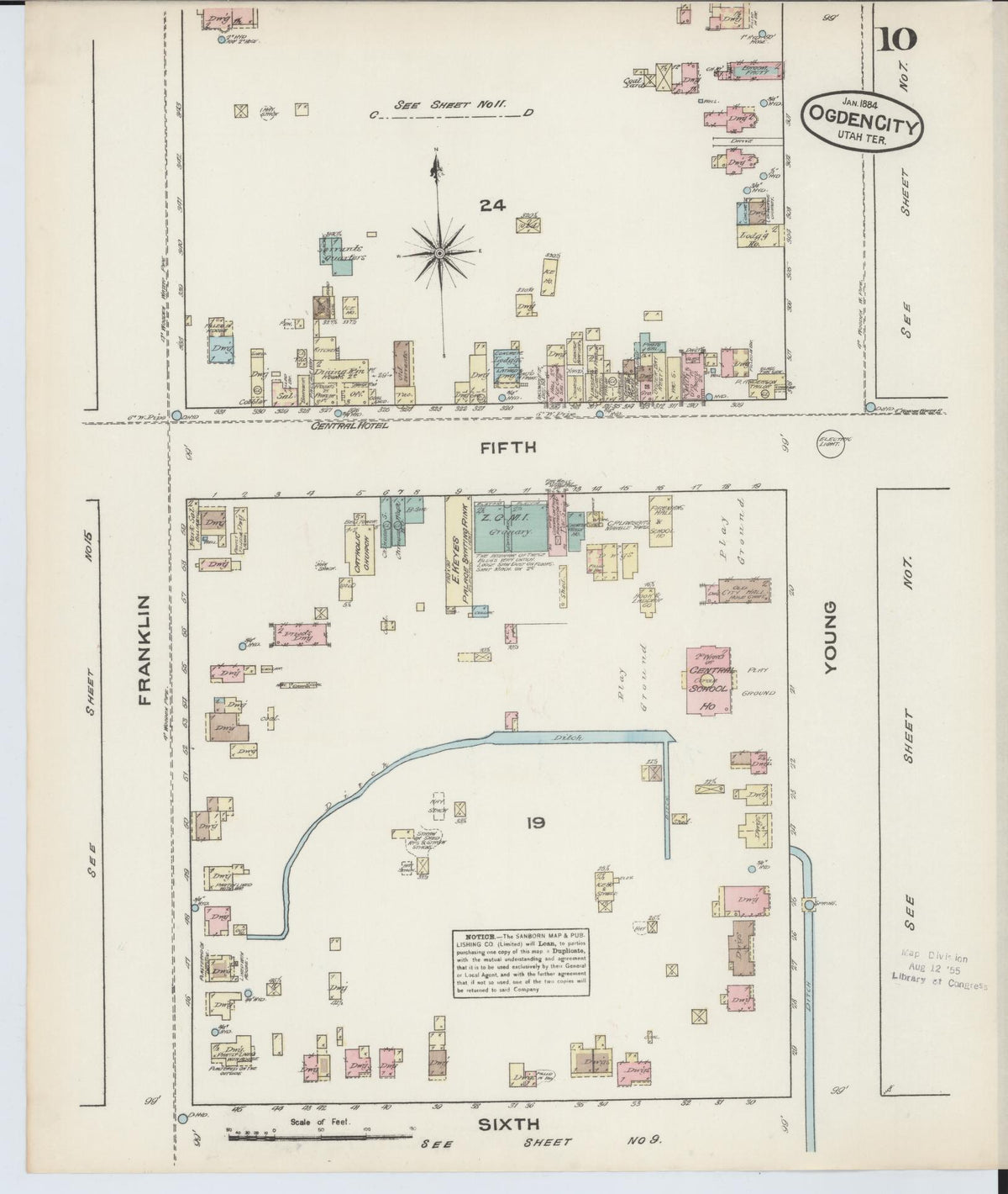 Sanborn Fire Insurance Map from Ogden, Weber County, Utah (1884), Sheet #0010 - Historic Sanborn Fire Insurance Map Print, vintage old map wall art, antique decor, genealogy gift, Utah Utah map