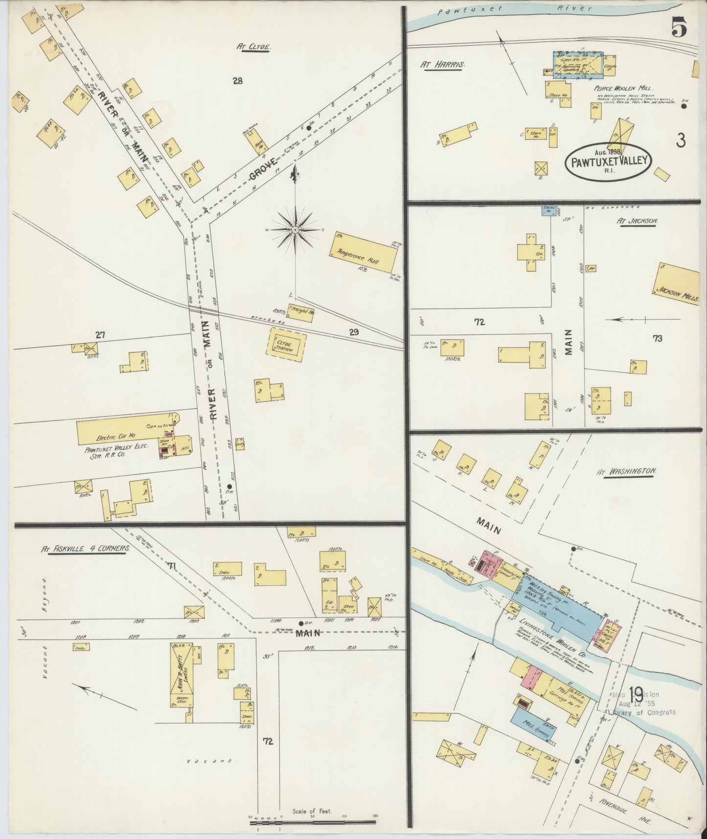 Sanborn Fire Insurance Map from Pawtuxet Valley, Kent and Providence Counties, Rhode Island (1898), Sheet #0005 - Historic Sanborn Fire Insurance Map Print, vintage old map wall art, antique decor, genealogy gift, Washington Washington map