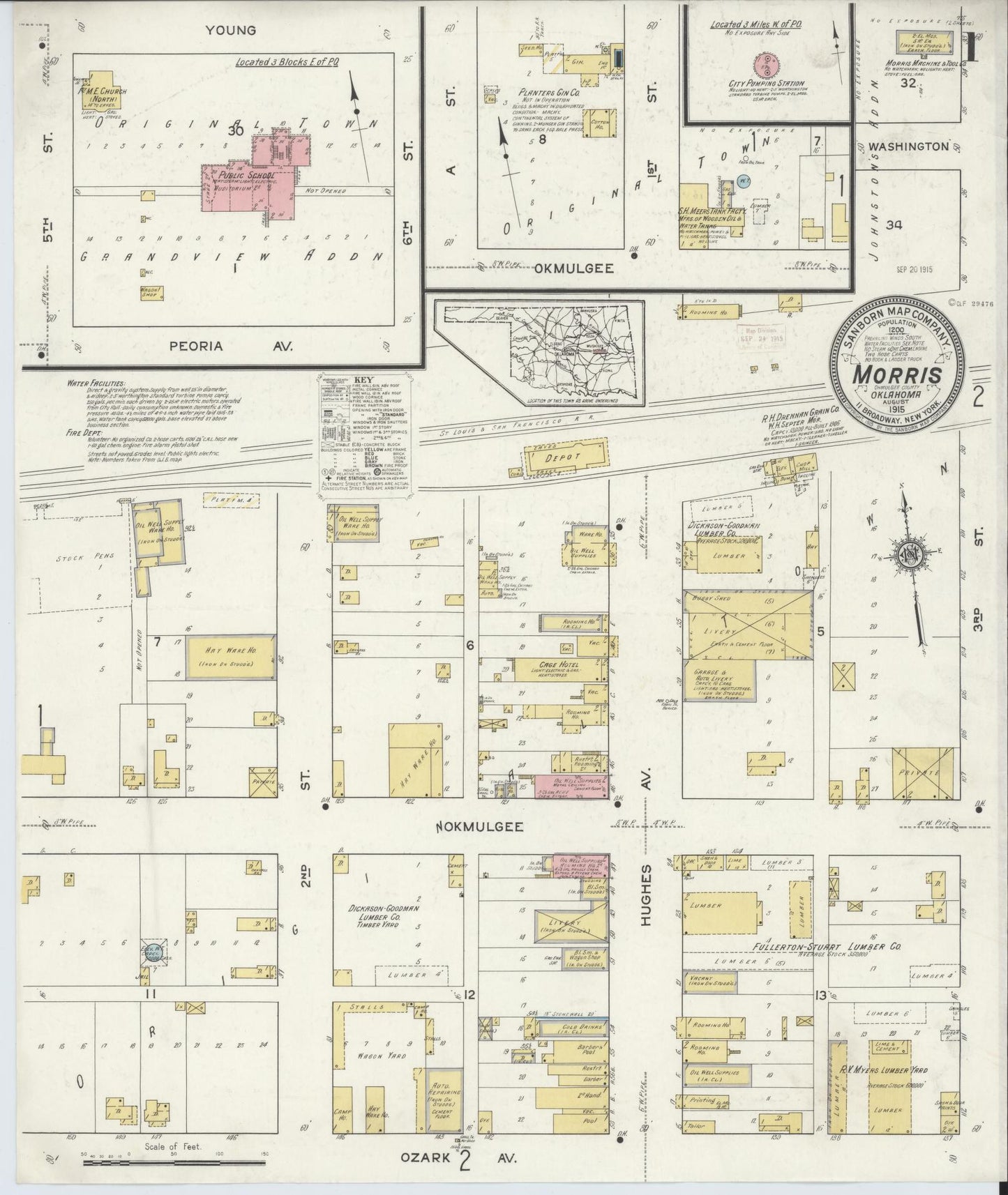 Sanborn Fire Insurance Map from Morris, Okmulgee County, Oklahoma (1915), Sheet #0001 - Historic Sanborn Fire Insurance Map Print, vintage old map wall art, antique decor, genealogy gift, Oklahoma Oklahoma map