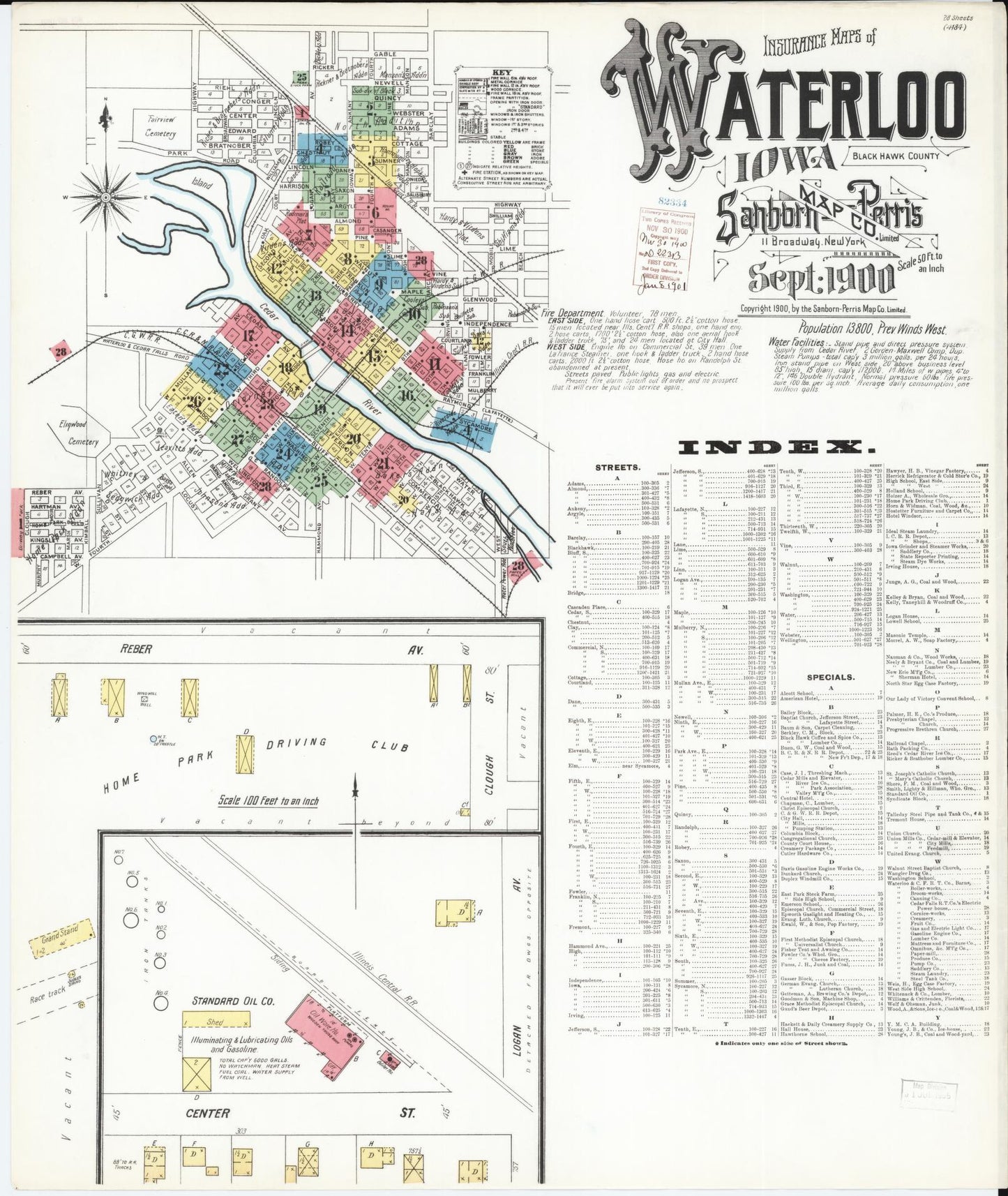 Sanborn Fire Insurance Map from Waterloo, Black Hawk County, Iowa (1900), Sheet #0001 - Historic Sanborn Fire Insurance Map Print