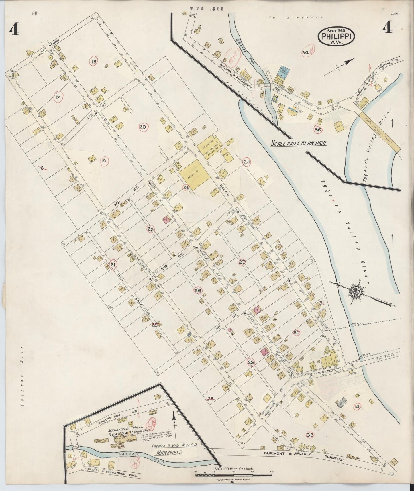 Sanborn Fire Insurance Map from Philippi, Barbour County, West Virginia (1944), Sheet #0004 - Historic Sanborn Fire Insurance Map Print, vintage old map wall art, antique decor, genealogy gift, West Virginia West Virginia map