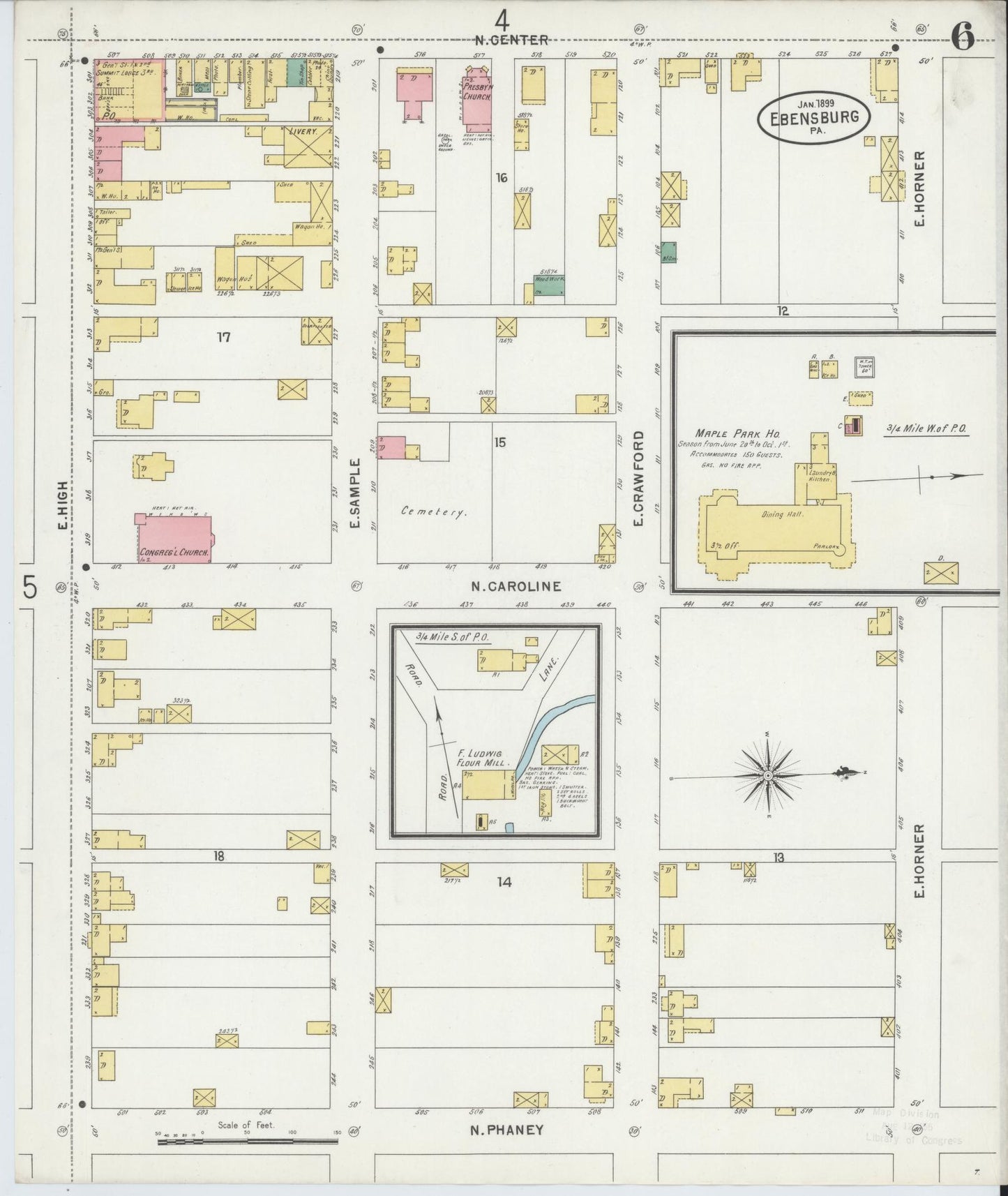 Sanborn Fire Insurance Map from Ebensburg, Cambria County, Pennsylvania (1899), Sheet #0006 - Historic Sanborn Fire Insurance Map Print, vintage old map wall art, antique decor, genealogy gift, Pennsylvania Pennsylvania map