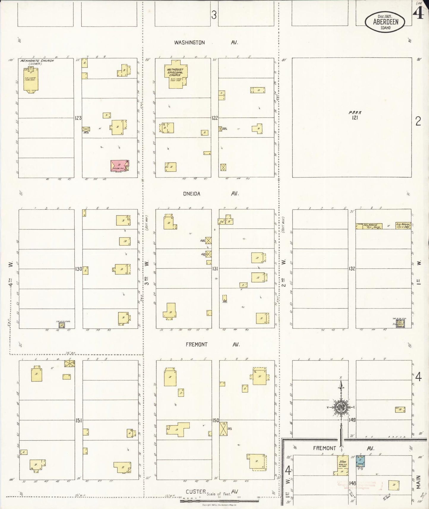 Sanborn Fire Insurance Map from Aberdeen, Bingham County, Idaho (1921), Sheet #0004 - Historic Sanborn Fire Insurance Map Print, vintage old map wall art, antique decor, genealogy gift, Idaho Idaho map