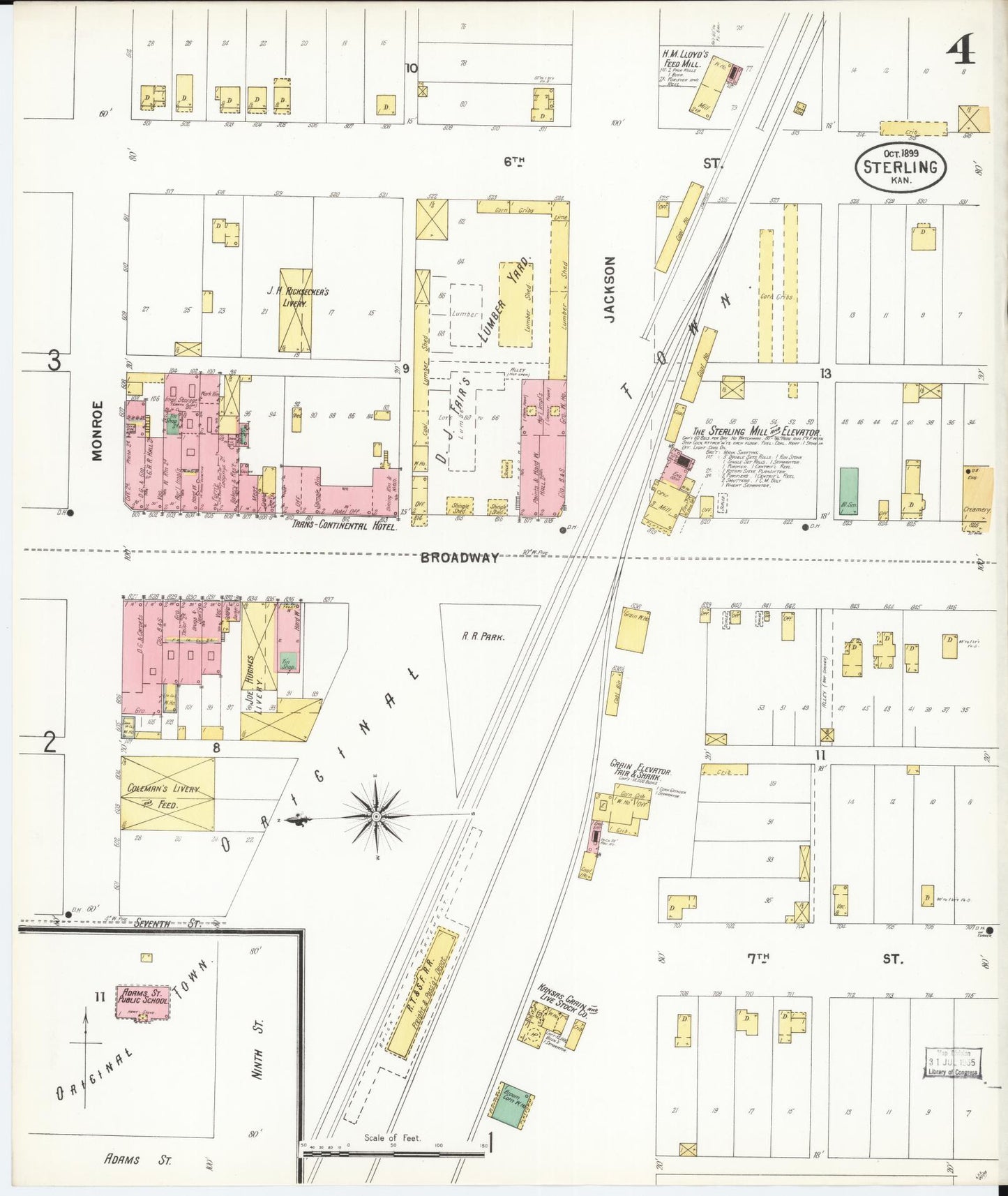 Sanborn Fire Insurance Map from Sterling, Rice County, Kansas (1899), Sheet #0004 - Historic Sanborn Fire Insurance Map Print, vintage old map wall art, antique decor, genealogy gift, Kansas Kansas map