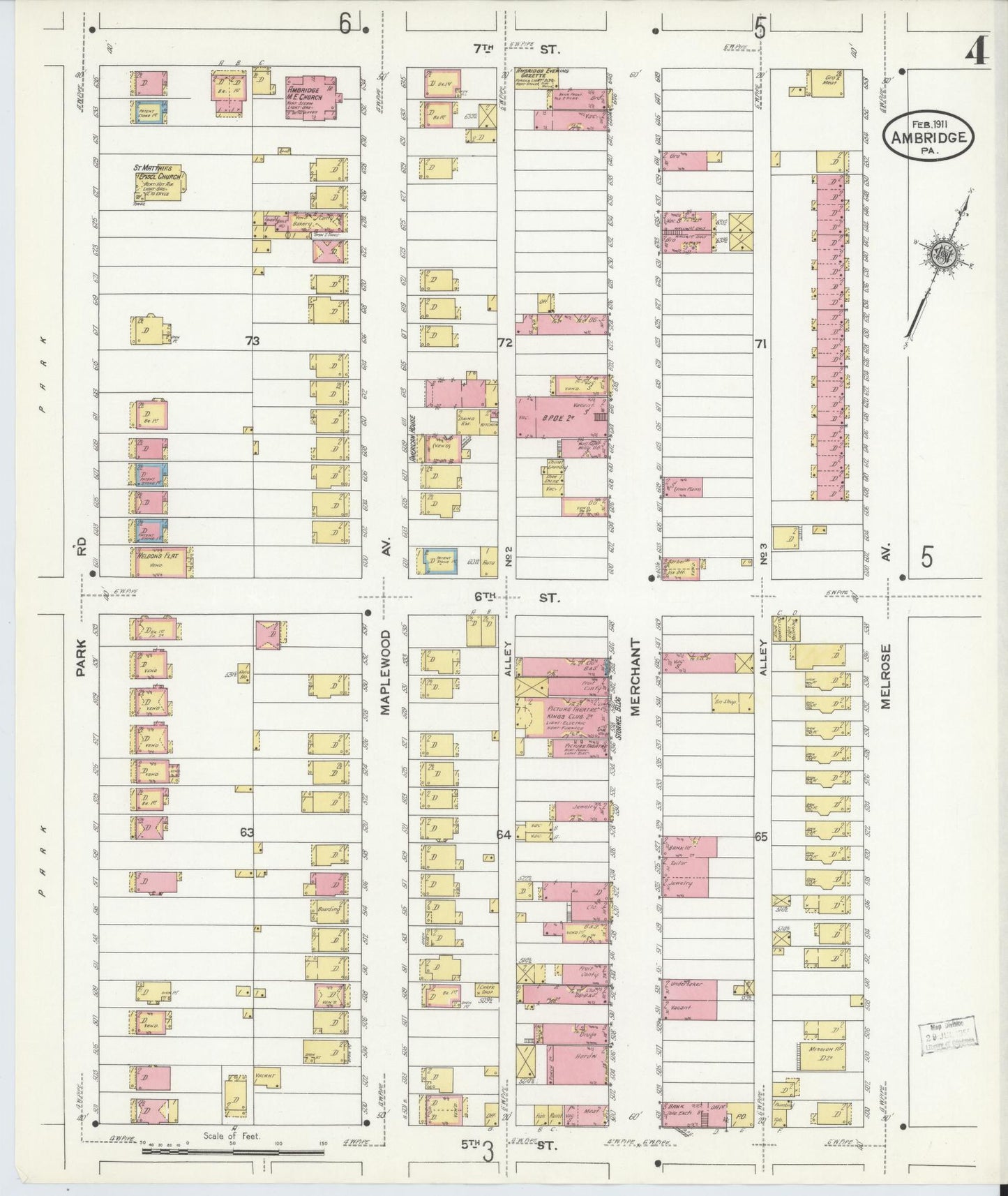 Sanborn Fire Insurance Map from Ambridge, Beaver County, Pennsylvania (1911), Sheet #0004 - Historic Sanborn Fire Insurance Map Print, vintage old map wall art, antique decor, genealogy gift, Pennsylvania Pennsylvania map