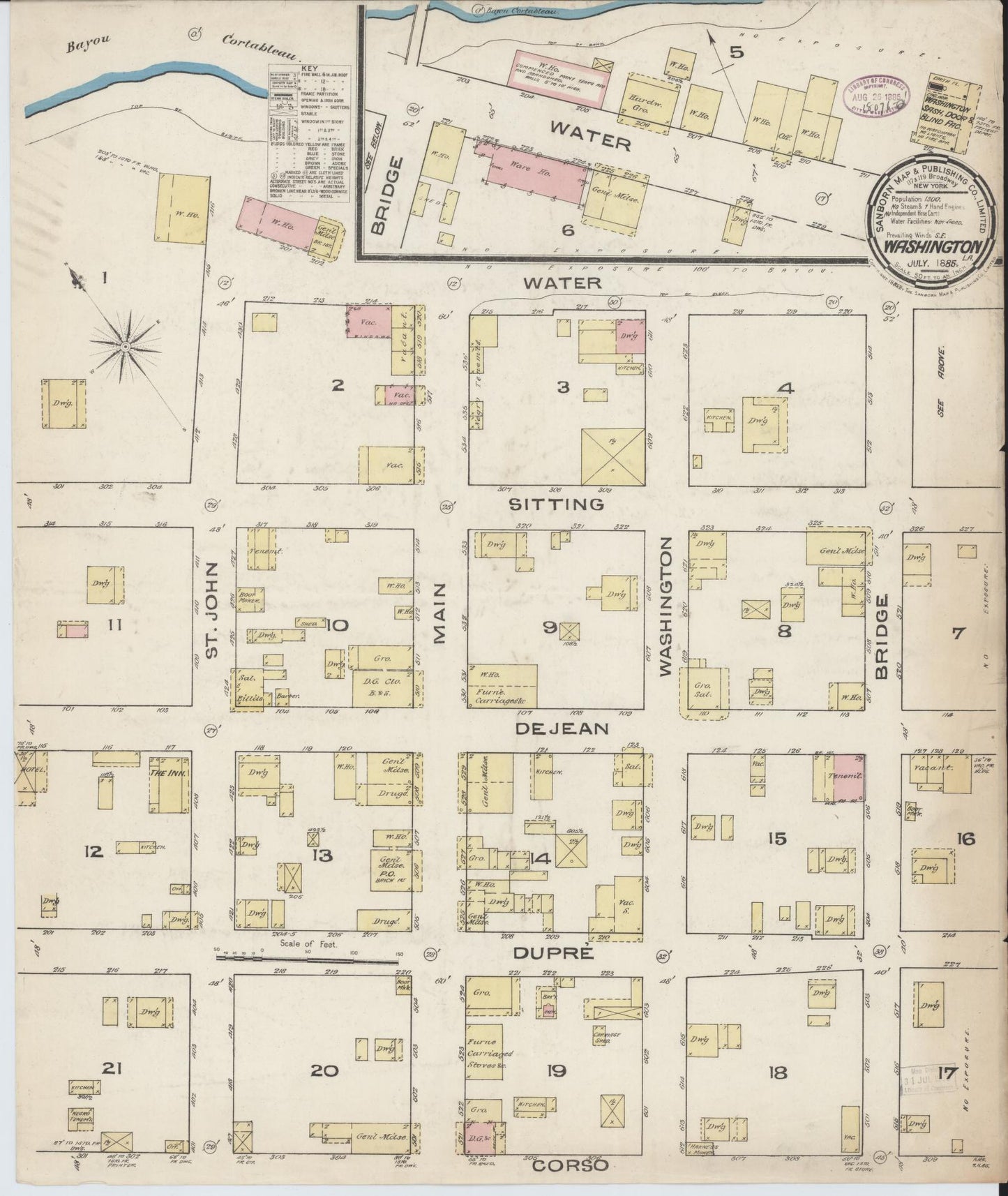 Sanborn Fire Insurance Map from Washington, Saint Landry Parish, Louisiana (1885), Sheet #0001 - Historic Sanborn Fire Insurance Map Print, vintage old map wall art, antique decor, genealogy gift, Louisiana Louisiana map
