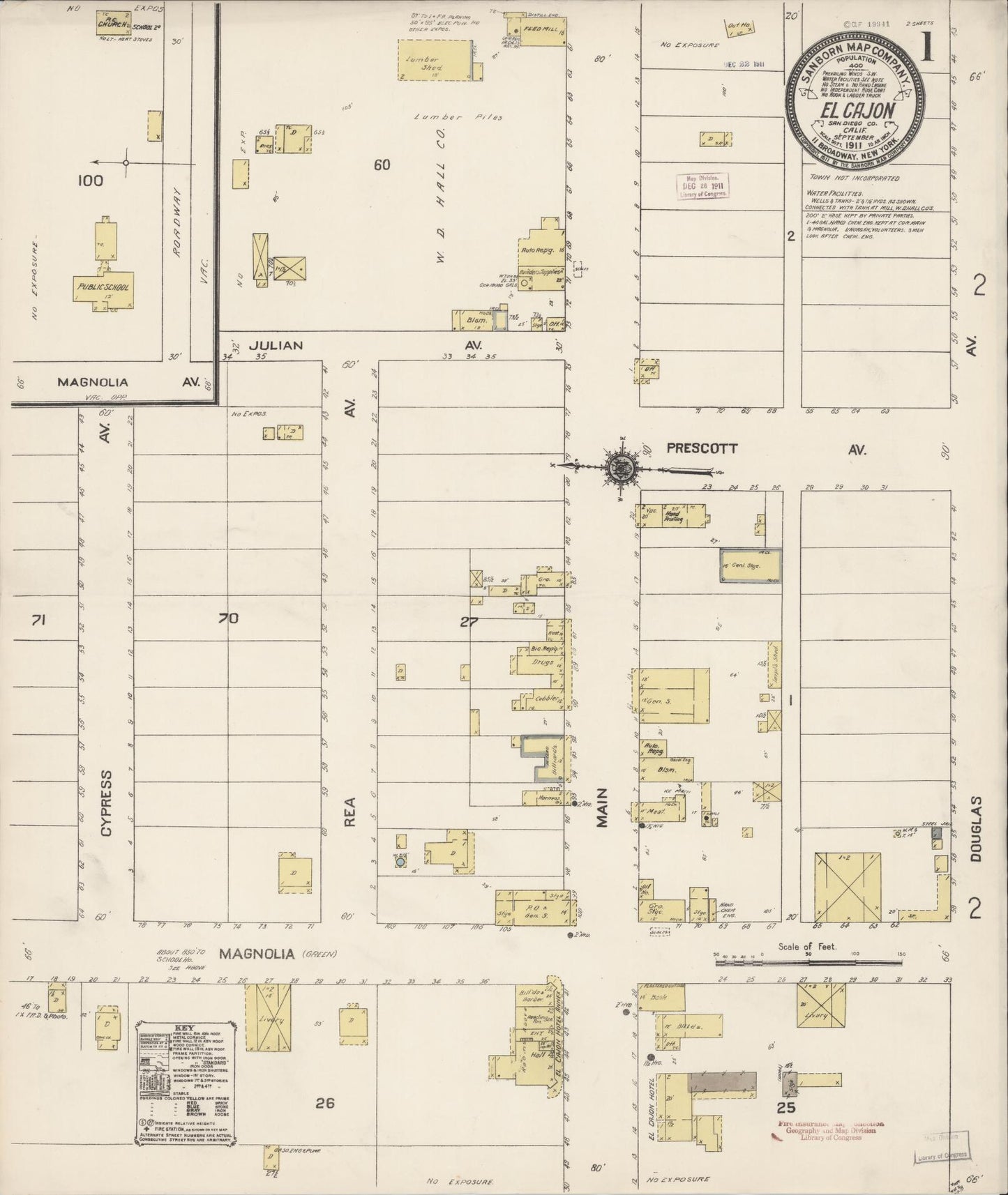 Sanborn Fire Insurance Map from El Cajon, San Diego County, California. (1911) – Historic Sanborn Fire Insurance Map Print