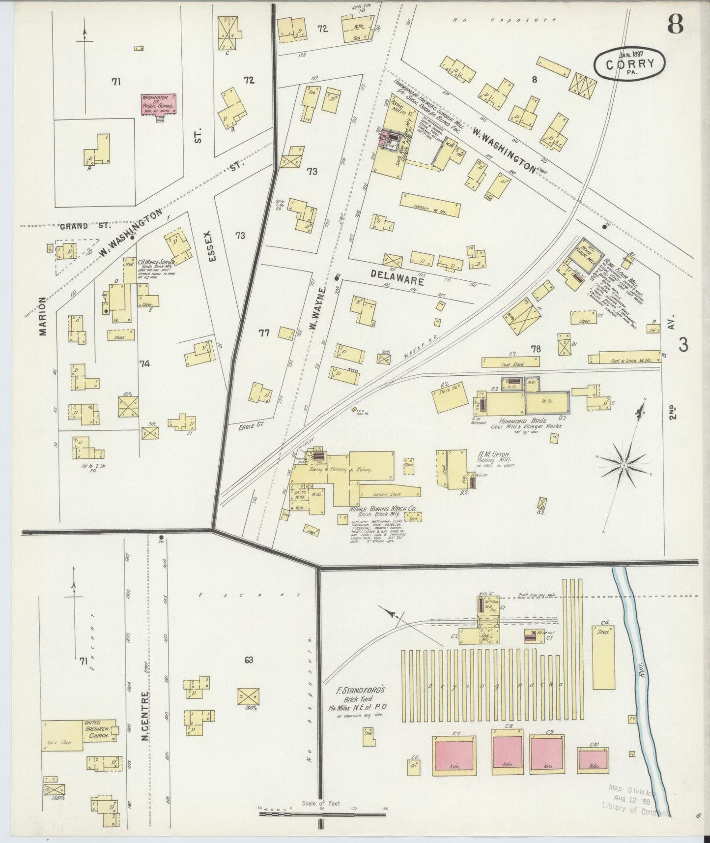 Sanborn Fire Insurance Map from Corry, Erie County, Pennsylvania (1897), Sheet #0008 - Historic Sanborn Fire Insurance Map Print, vintage old map wall art, antique decor, genealogy gift, Pennsylvania Pennsylvania map