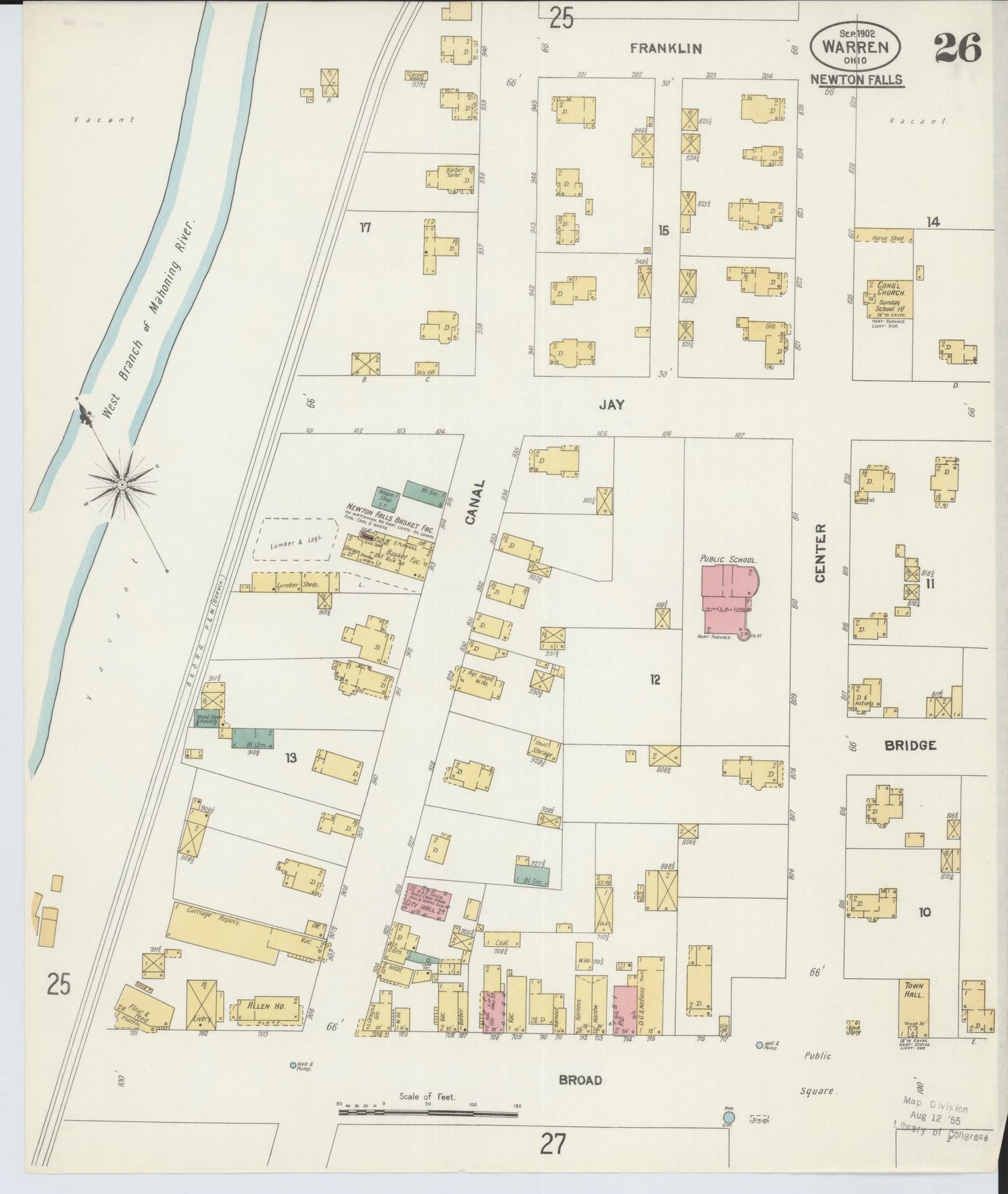 Sanborn Fire Insurance Map from Warren, Trumbull County, Ohio (1902), Sheet #0026 - Historic Sanborn Fire Insurance Map Print, vintage old map wall art, antique decor, genealogy gift, Ohio Ohio map