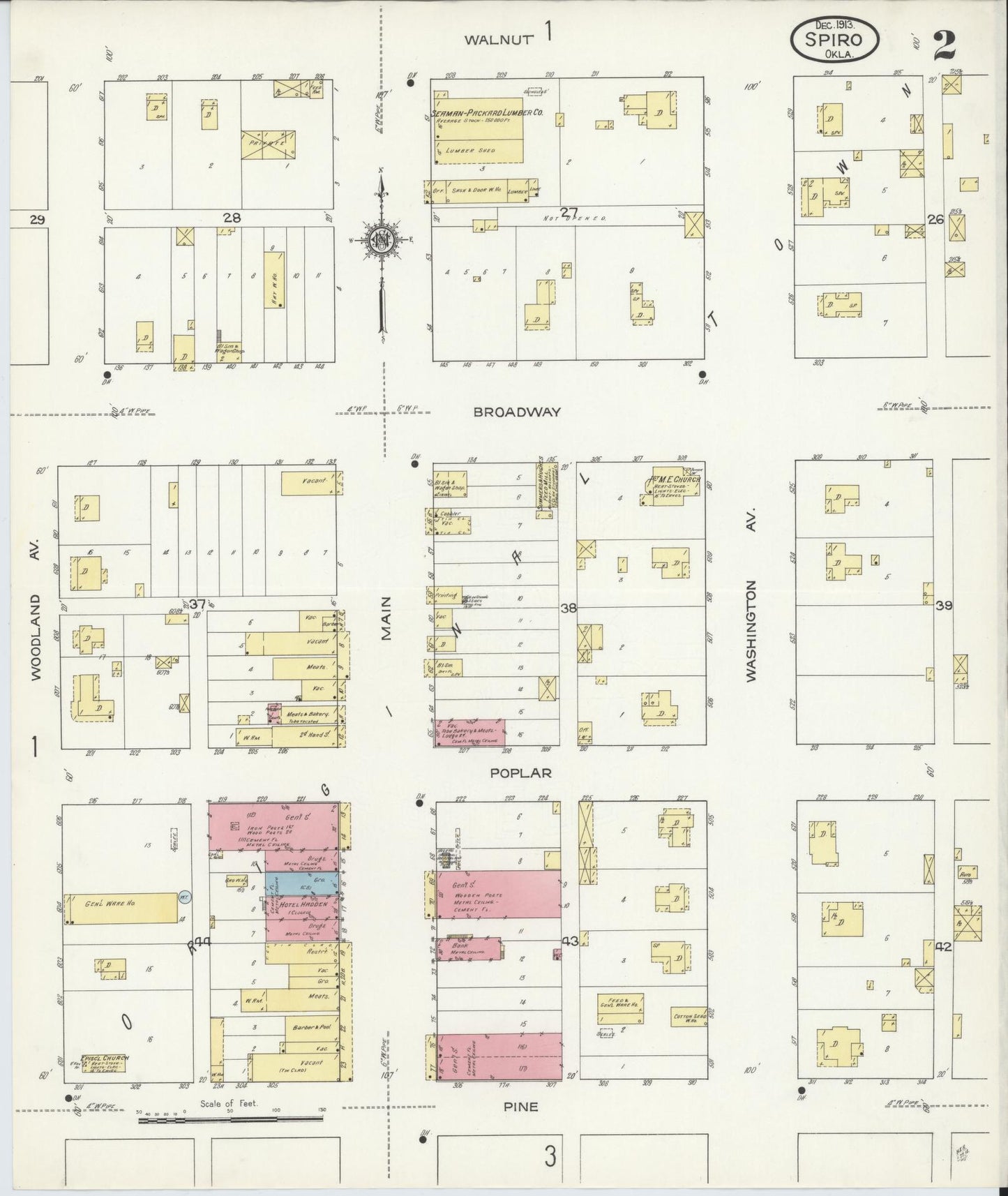 Sanborn Fire Insurance Map from Spiro, Le Flore County, Oklahoma (1913), Sheet #0002 - Historic Sanborn Fire Insurance Map Print, vintage old map wall art, antique decor, genealogy gift, Oklahoma Oklahoma map