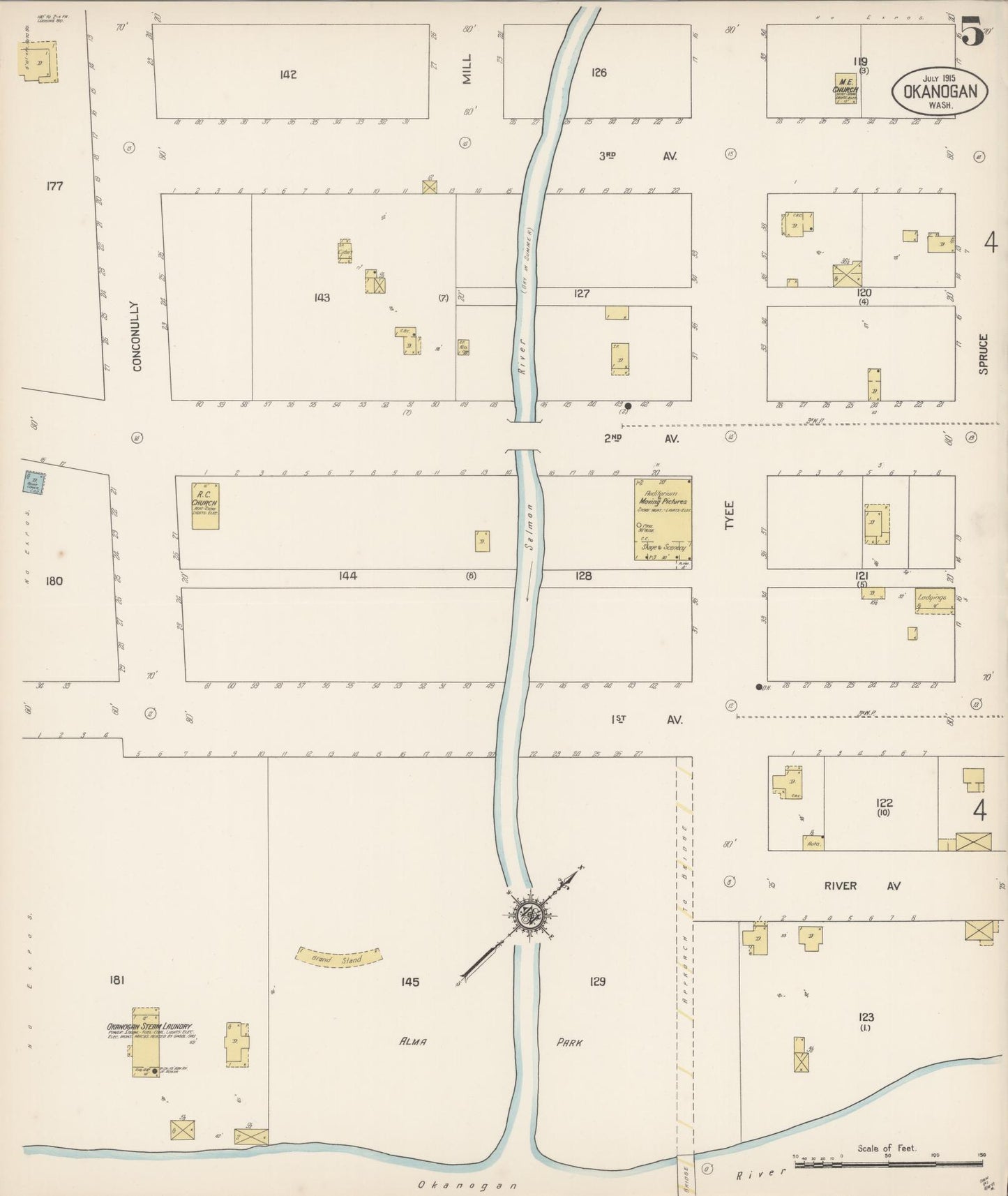Sanborn Fire Insurance Map from Okanogan, Okanogan County, Washington (1915), Sheet #0005 - Complete Map Set gallery image, historic Sanborn map, vintage wall art, Washington Washington
