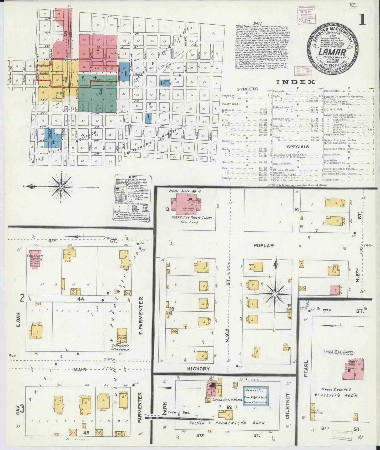 Sanborn Fire Insurance Map from Lamar, Prowers County, Colorado (1906), Sheet #0001 - Historic Sanborn Fire Insurance Map Print, vintage old map wall art, antique decor, genealogy gift, Colorado Colorado map