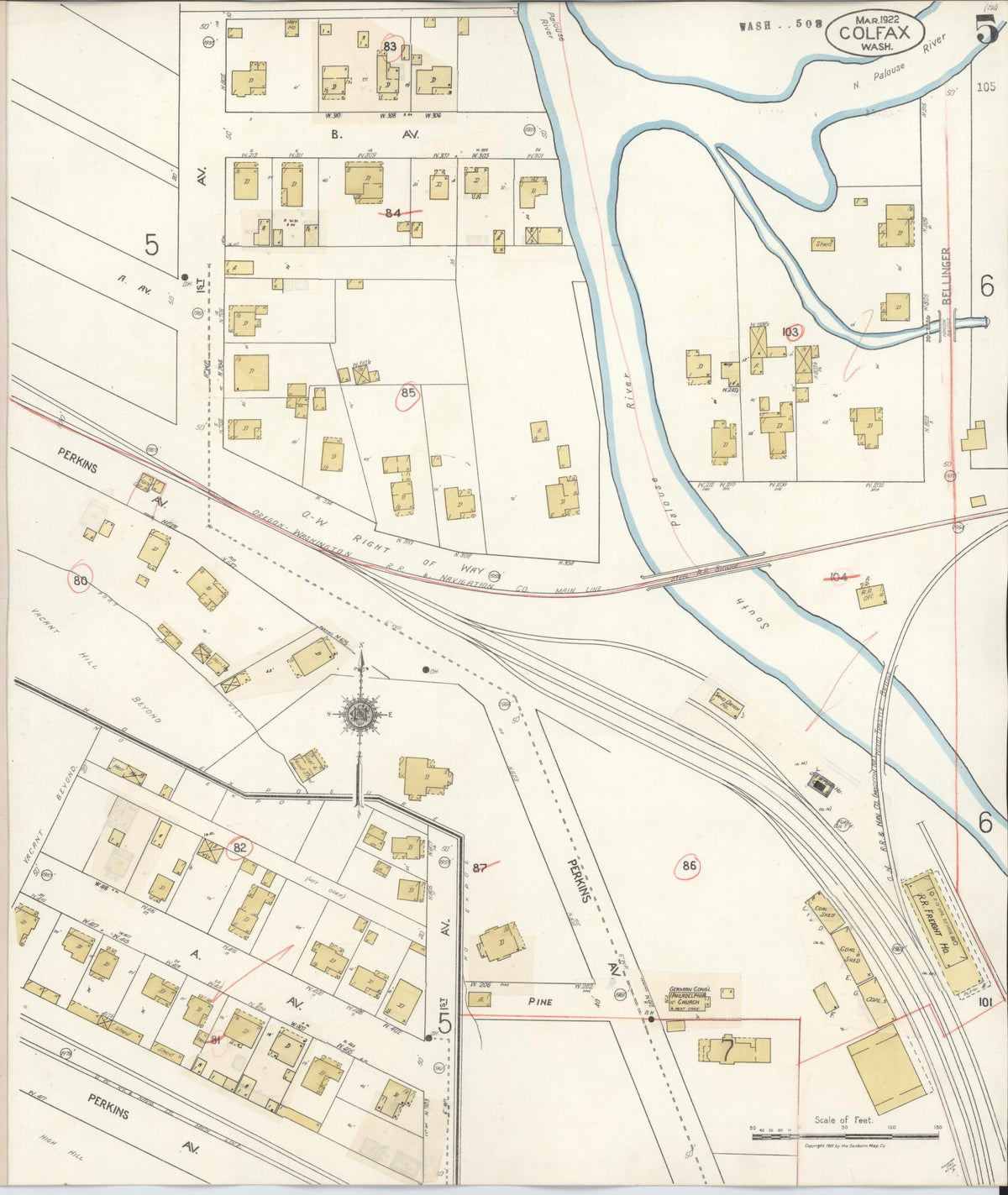 Sanborn Fire Insurance Map from Colfax, Whitman County, Washington (1939), Sheet #0005 - Historic Sanborn Fire Insurance Map Print, vintage old map wall art, antique decor, genealogy gift, Washington Washington map