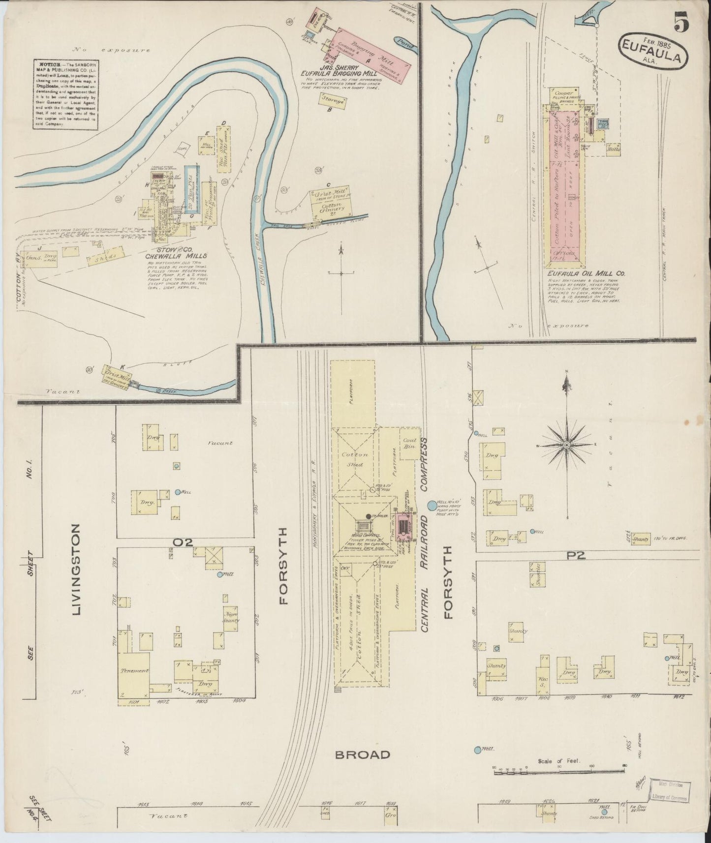Sanborn Fire Insurance Map from Eufaula, Barbour County, Alabama (1885), Sheet #0005 - Historic Sanborn Fire Insurance Map Print, vintage old map wall art, antique decor, genealogy gift, Alabama Alabama map