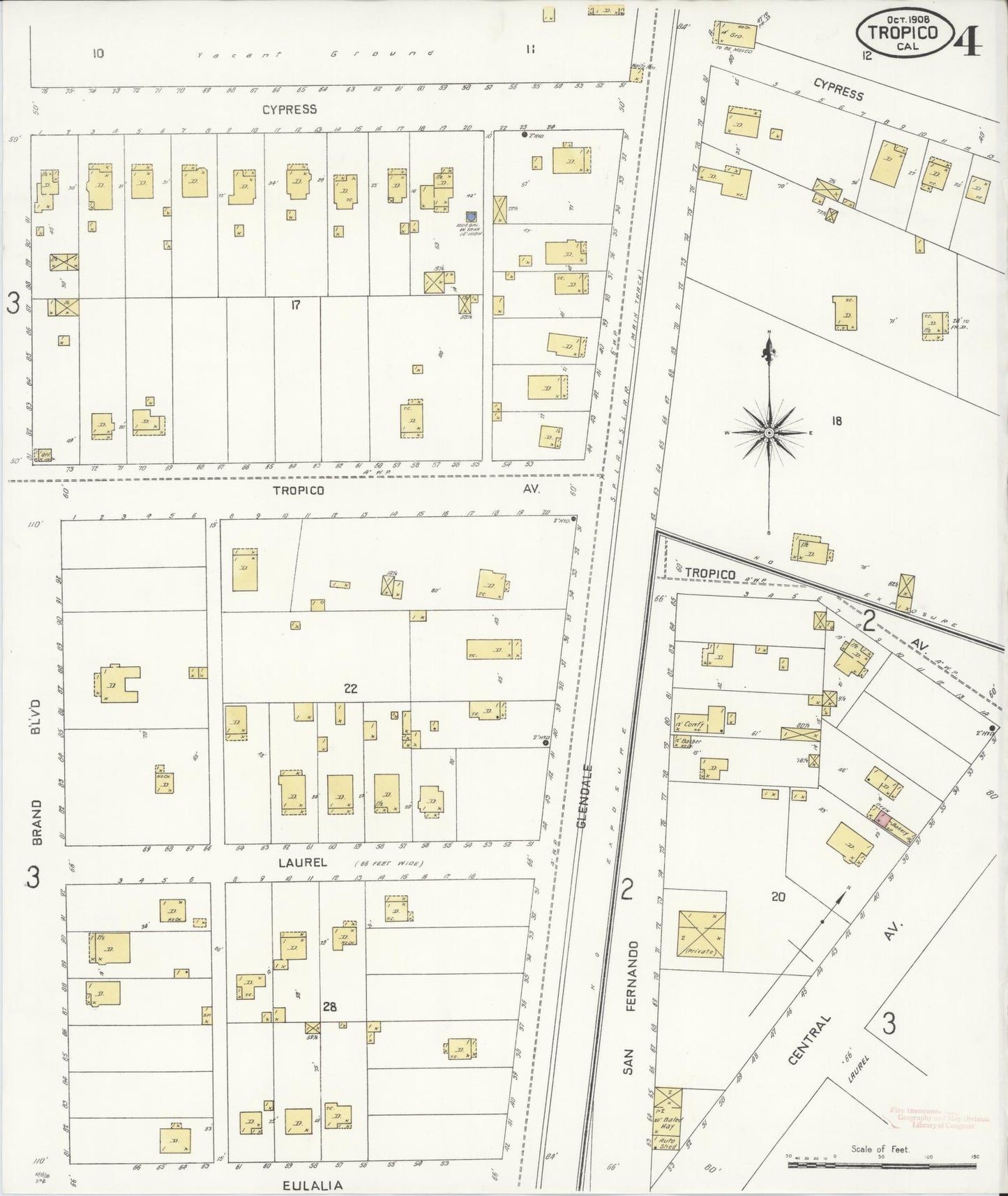 Sanborn Fire Insurance Map from Tropico, Los Angeles County, California (1908), Sheet #0004 - Complete Map Set gallery image, historic Sanborn map, vintage wall art, California California
