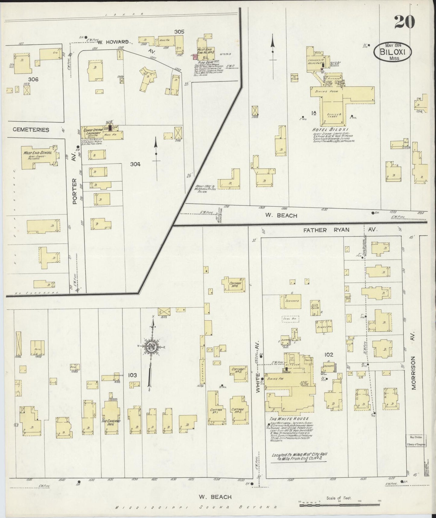 Sanborn Fire Insurance Map from Biloxi, Harrison County, Mississippi (1914), Sheet #0020 - Complete Map Set gallery image, historic Sanborn map, vintage wall art, Mississippi Mississippi