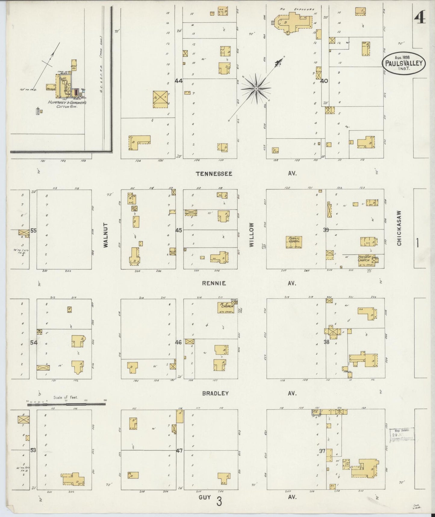 Sanborn Fire Insurance Map from Pauls Valley, Garvin County, Oklahoma (1898), Sheet #0004 - Complete Map Set gallery image, historic Sanborn map, vintage wall art, Oklahoma Oklahoma