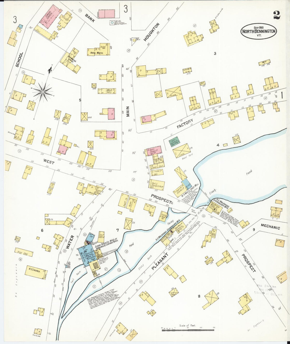 Sanborn Fire Insurance Map from North Bennington, Bennington County, Vermont (1901), Sheet #0002 - Historic Sanborn Fire Insurance Map Print, vintage old map wall art, antique decor, genealogy gift, Vermont Vermont map