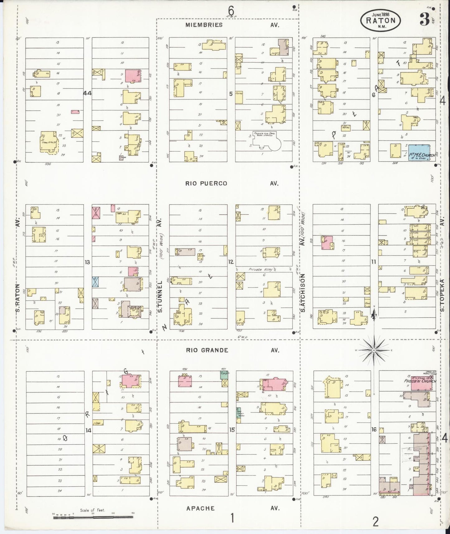 Sanborn Fire Insurance Map from Raton, Colfax County, New Mexico (1898), Sheet #0003 - Historic Sanborn Fire Insurance Map Print, vintage old map wall art, antique decor, genealogy gift, New Mexico New Mexico map
