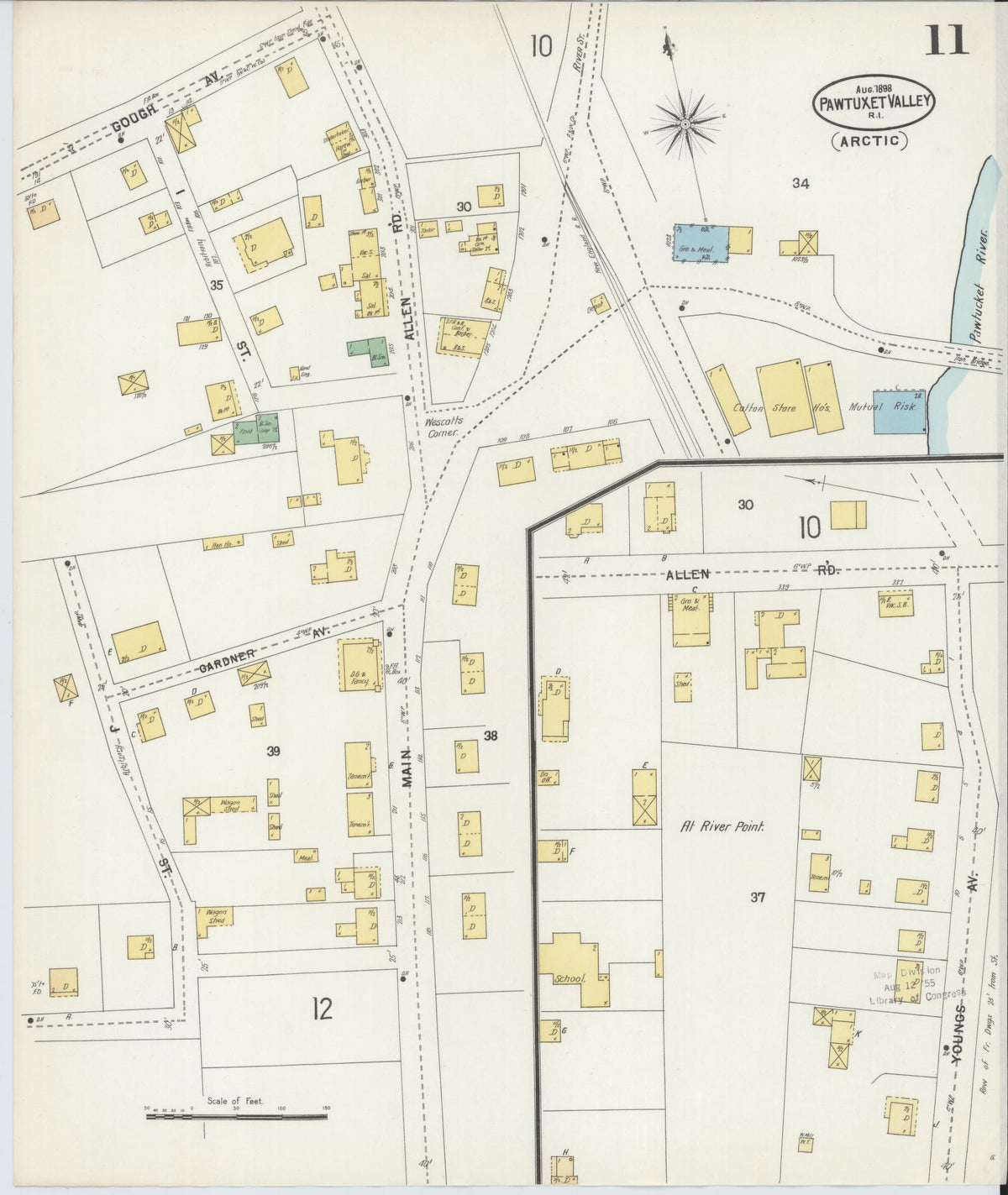 Sanborn Fire Insurance Map from Pawtuxet Valley, Kent and Providence Counties, Rhode Island (1898), Sheet #0011 - Historic Sanborn Fire Insurance Map Print, vintage old map wall art, antique decor, genealogy gift, Rhode Island Rhode Island map