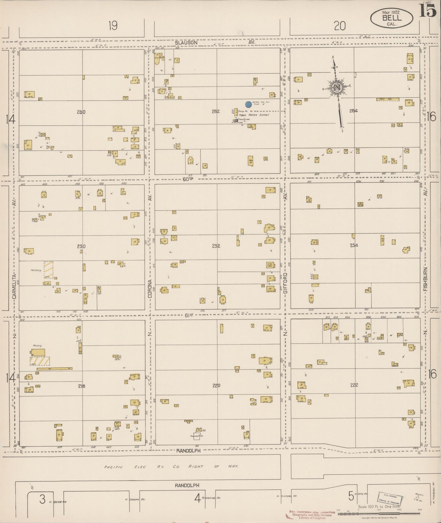 Sanborn Fire Insurance Map from Bell, Los Angeles County, California (1922), Sheet #0015 - Historic Sanborn Fire Insurance Map Print, vintage old map wall art, antique decor, genealogy gift, California California map