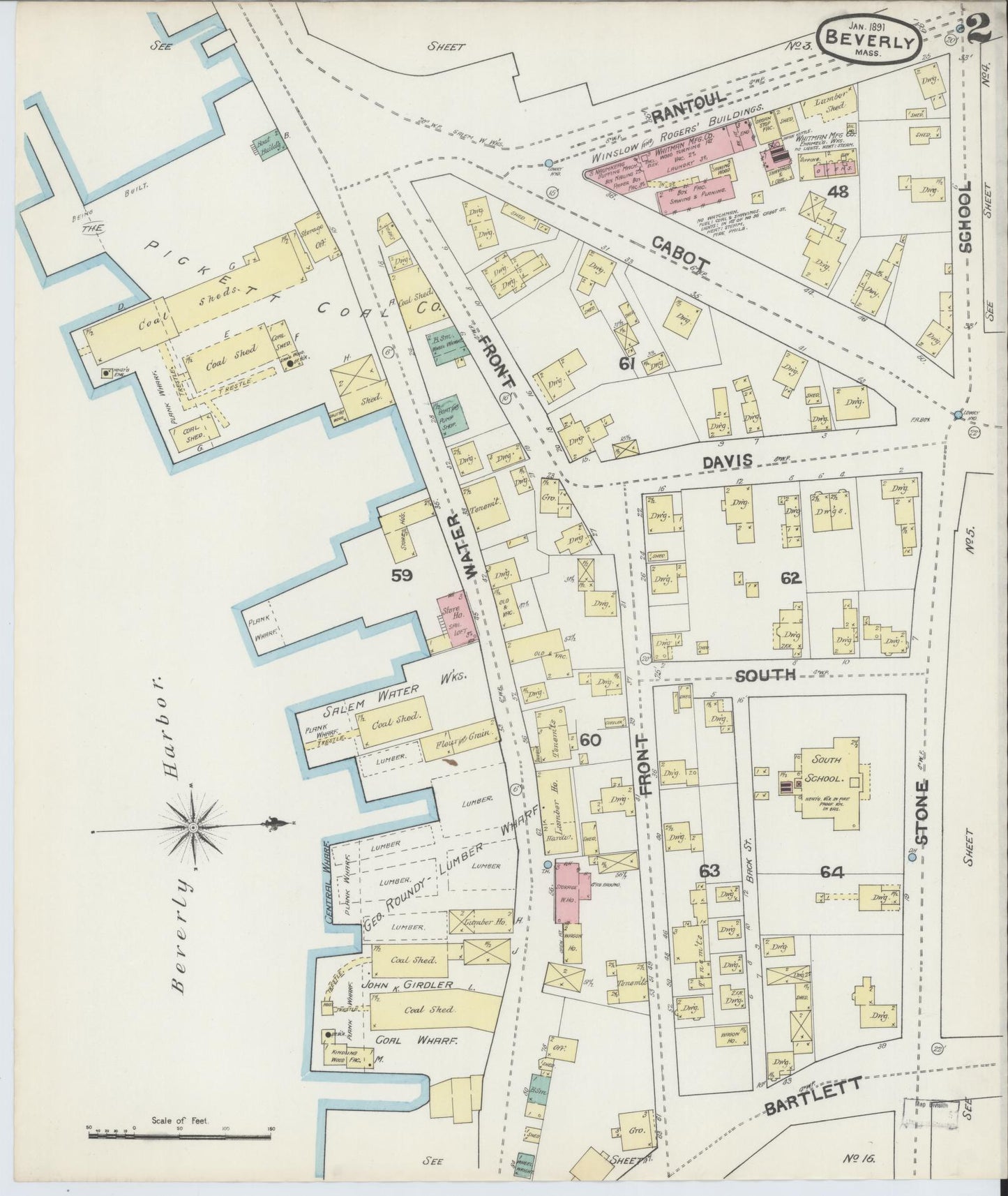 Sanborn Fire Insurance Map from Beverly, Essex County, Massachusetts (1891), Sheet #0002 - Historic Sanborn Fire Insurance Map Print, vintage old map wall art, antique decor, genealogy gift, Massachusetts Massachusetts map