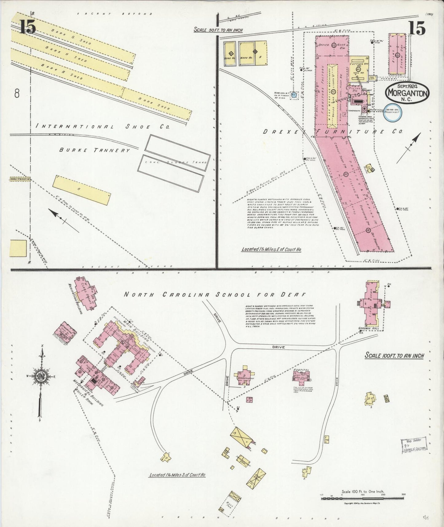 Sanborn Fire Insurance Map from Morganton, Burke County, North Carolina (1924), Sheet #0015 - Historic Sanborn Fire Insurance Map Print, vintage old map wall art, antique decor, genealogy gift, North Carolina North Carolina map