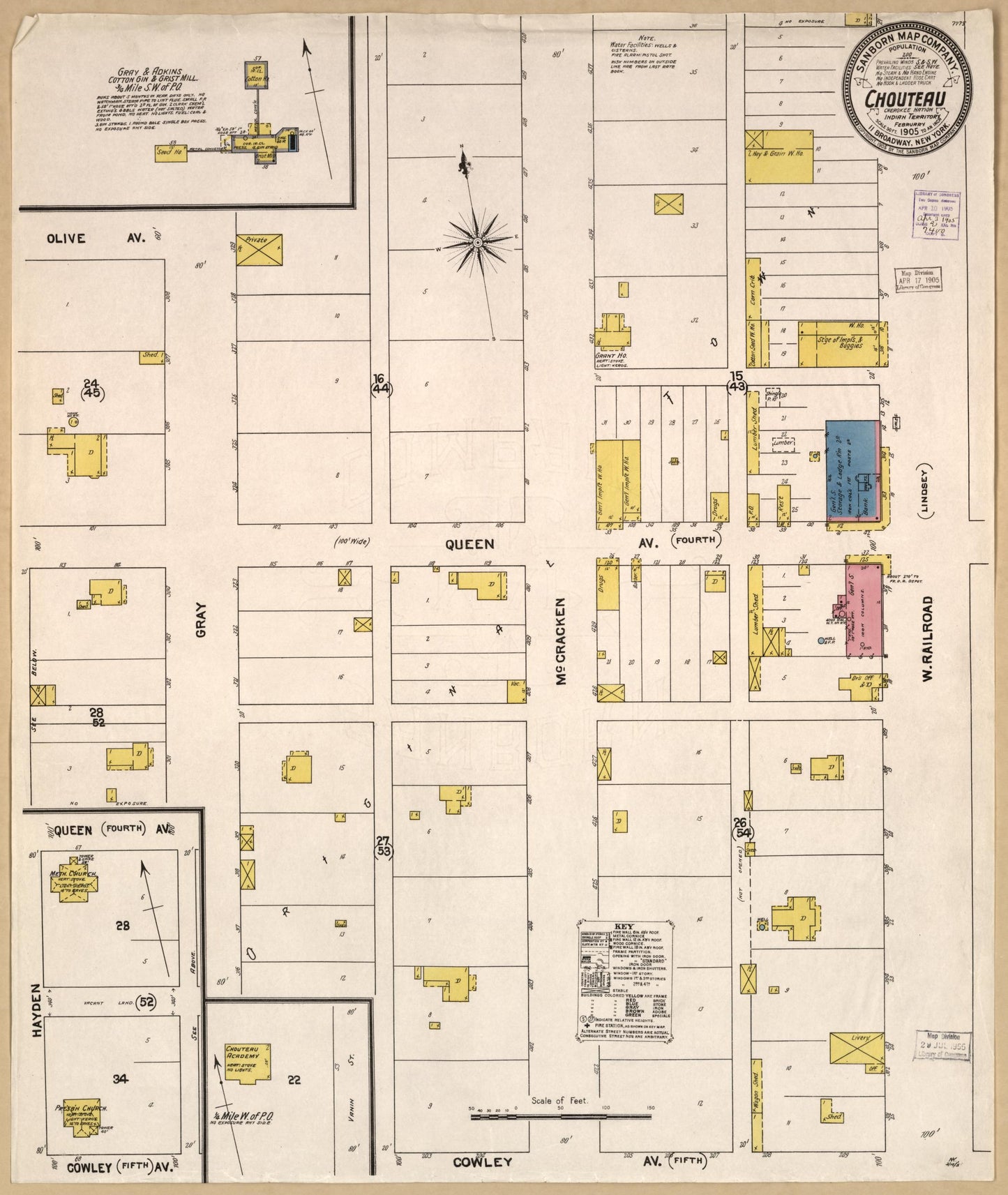 Sanborn Fire Insurance Map from Choteau, Mayes County, Oklahoma (1905), Sheet #0001 - Historic Sanborn Fire Insurance Map Print, vintage old map wall art, antique decor, genealogy gift, Oklahoma Oklahoma map