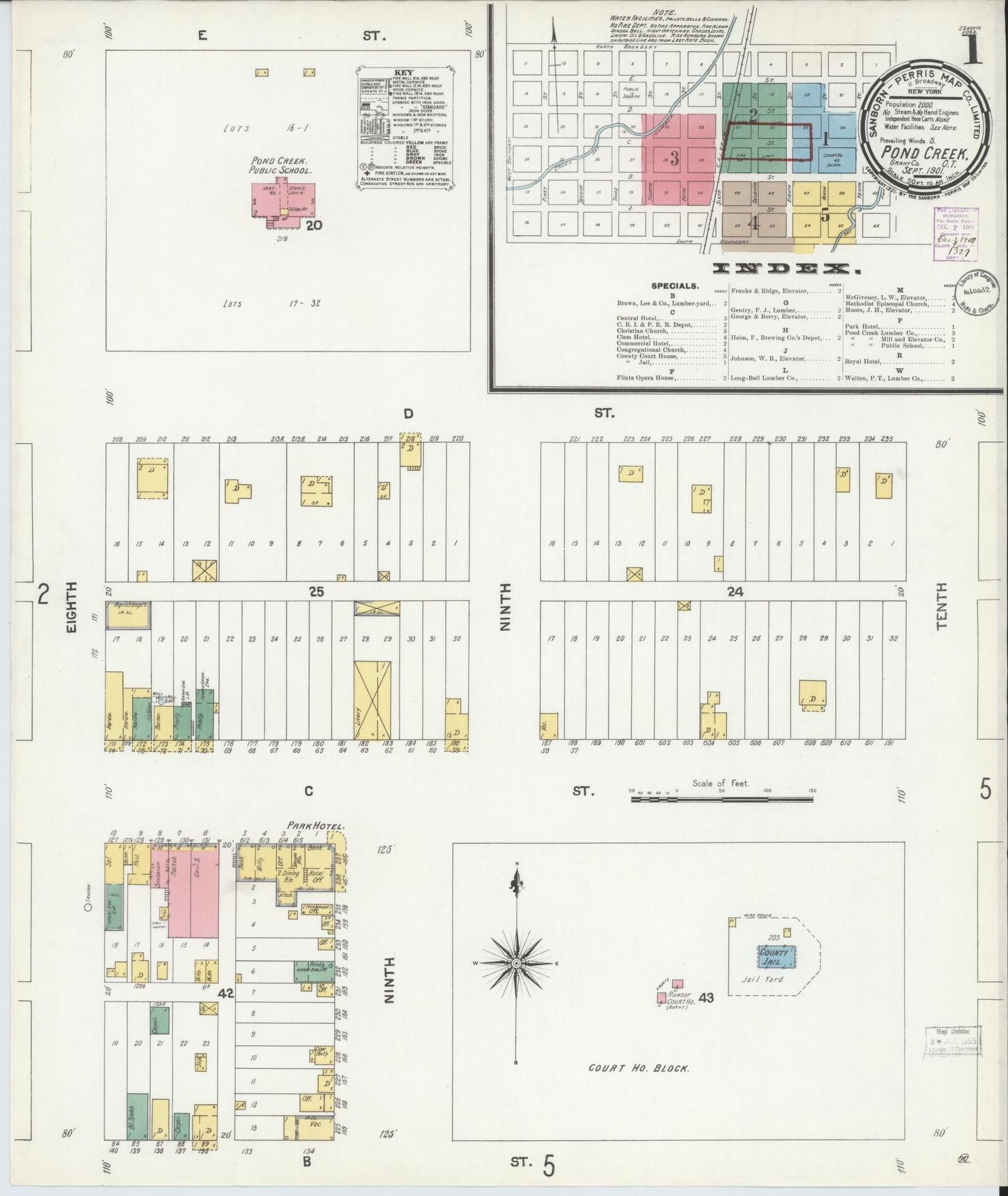 Sanborn Fire Insurance Map from Pond Creek, Grant County, Oklahoma (1901), Sheet #0001 - Historic Sanborn Fire Insurance Map Print, vintage old map wall art, antique decor, genealogy gift, Oklahoma Oklahoma map