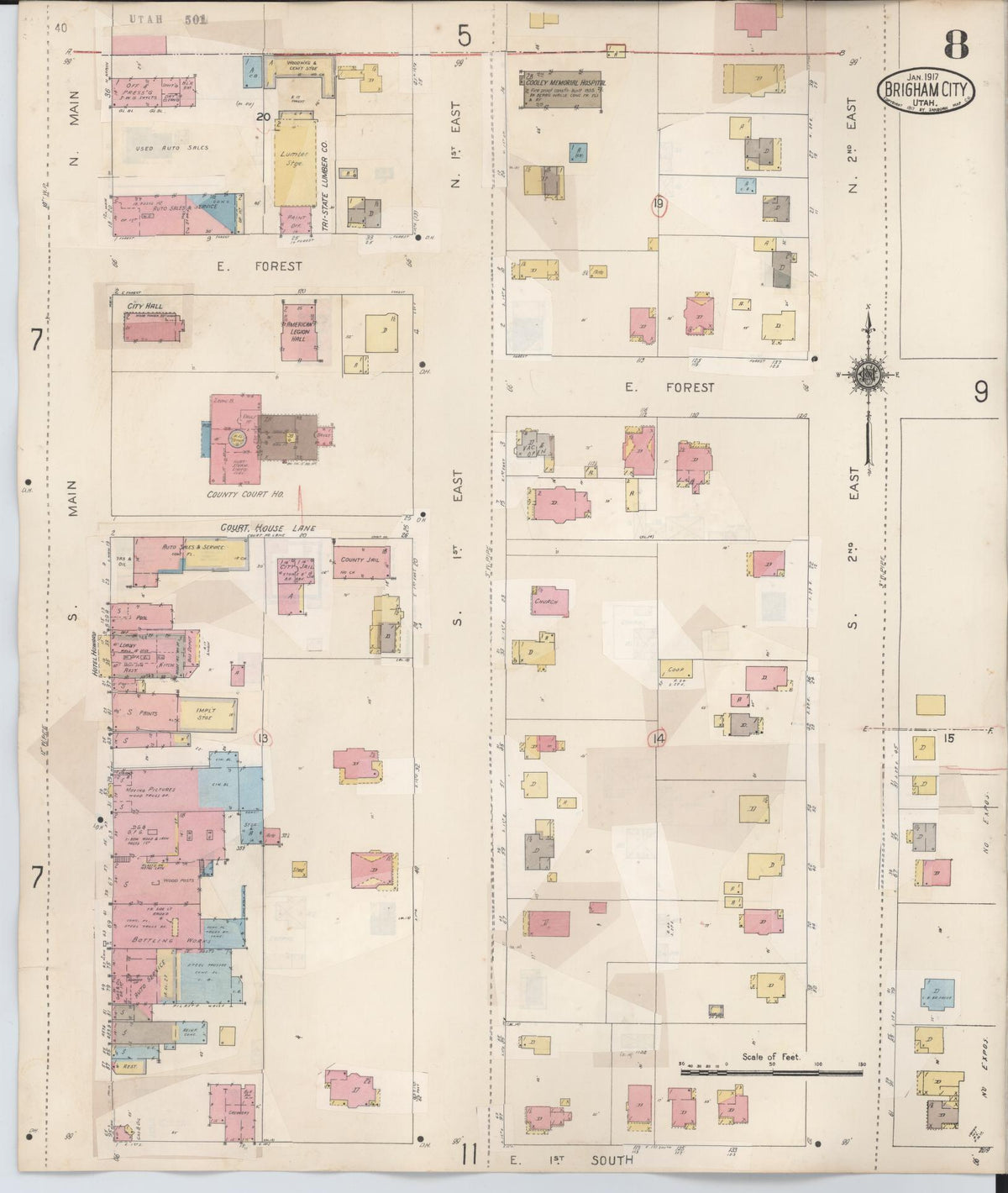 Sanborn Fire Insurance Map from Brigham City, Box Elder County, Utah (1949), Sheet #0008 - Historic Sanborn Fire Insurance Map Print, vintage old map wall art, antique decor, genealogy gift, Utah Utah map