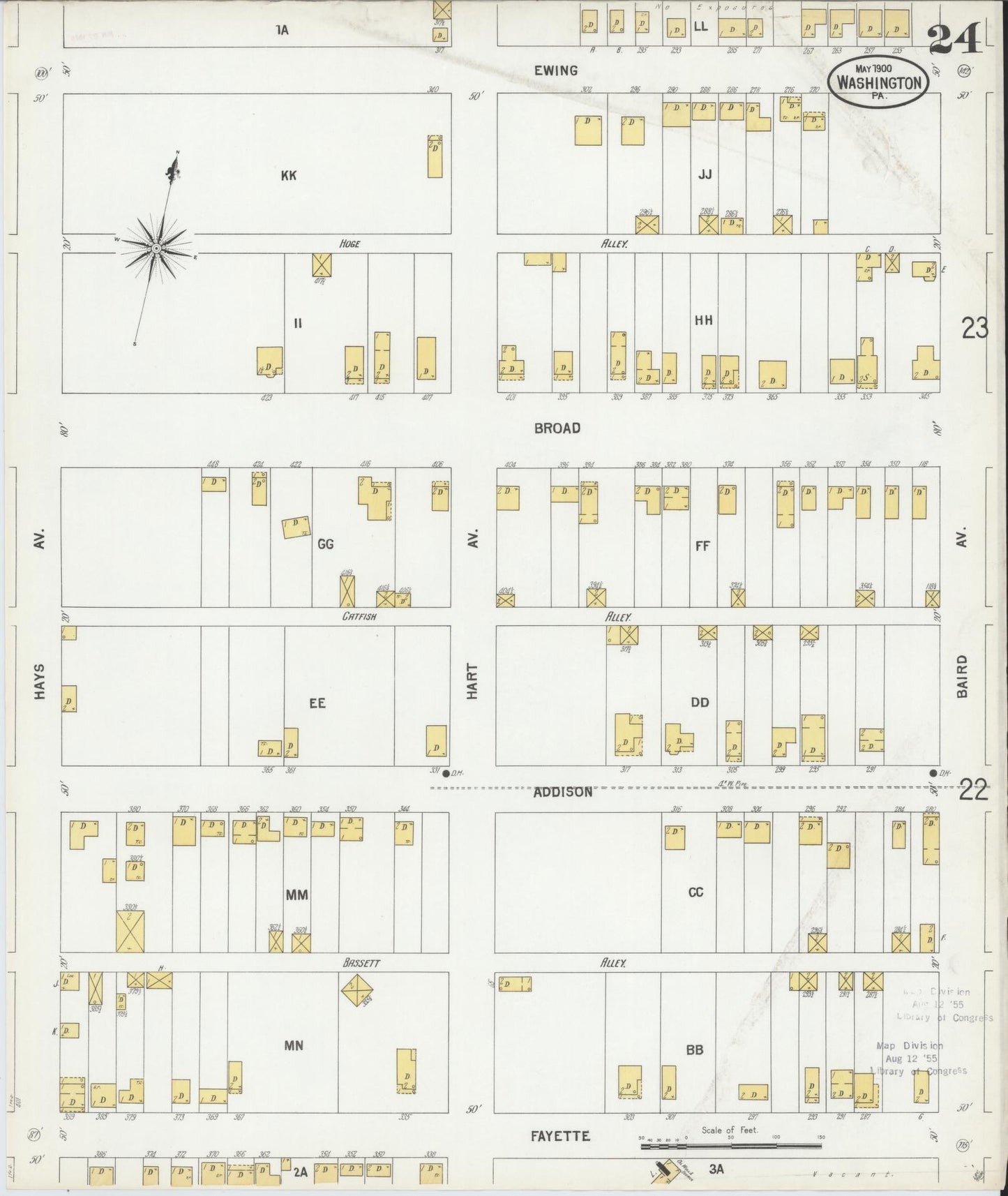 Sanborn Fire Insurance Map from Washington, Washington County, Pennsylvania (1900), Sheet #0024 - Historic Sanborn Fire Insurance Map Print, vintage old map wall art, antique decor, genealogy gift, Sanborn Fire Insurance Map from Washington Washington map