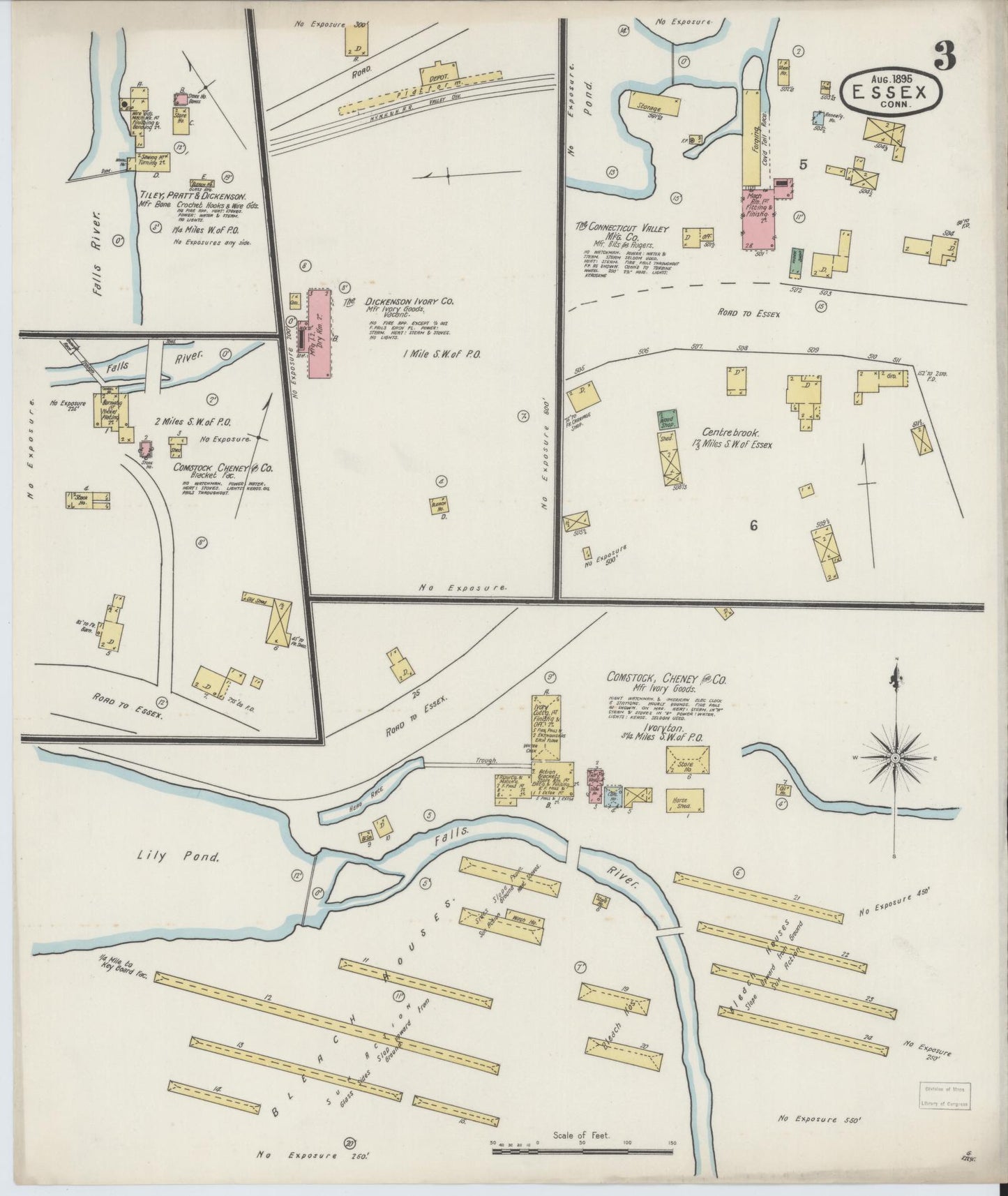 Sanborn Fire Insurance Map from Essex, Middlesex County, Connecticut (1895), Sheet #0003 - Historic Sanborn Fire Insurance Map Print, vintage old map wall art, antique decor, genealogy gift, Connecticut Connecticut map