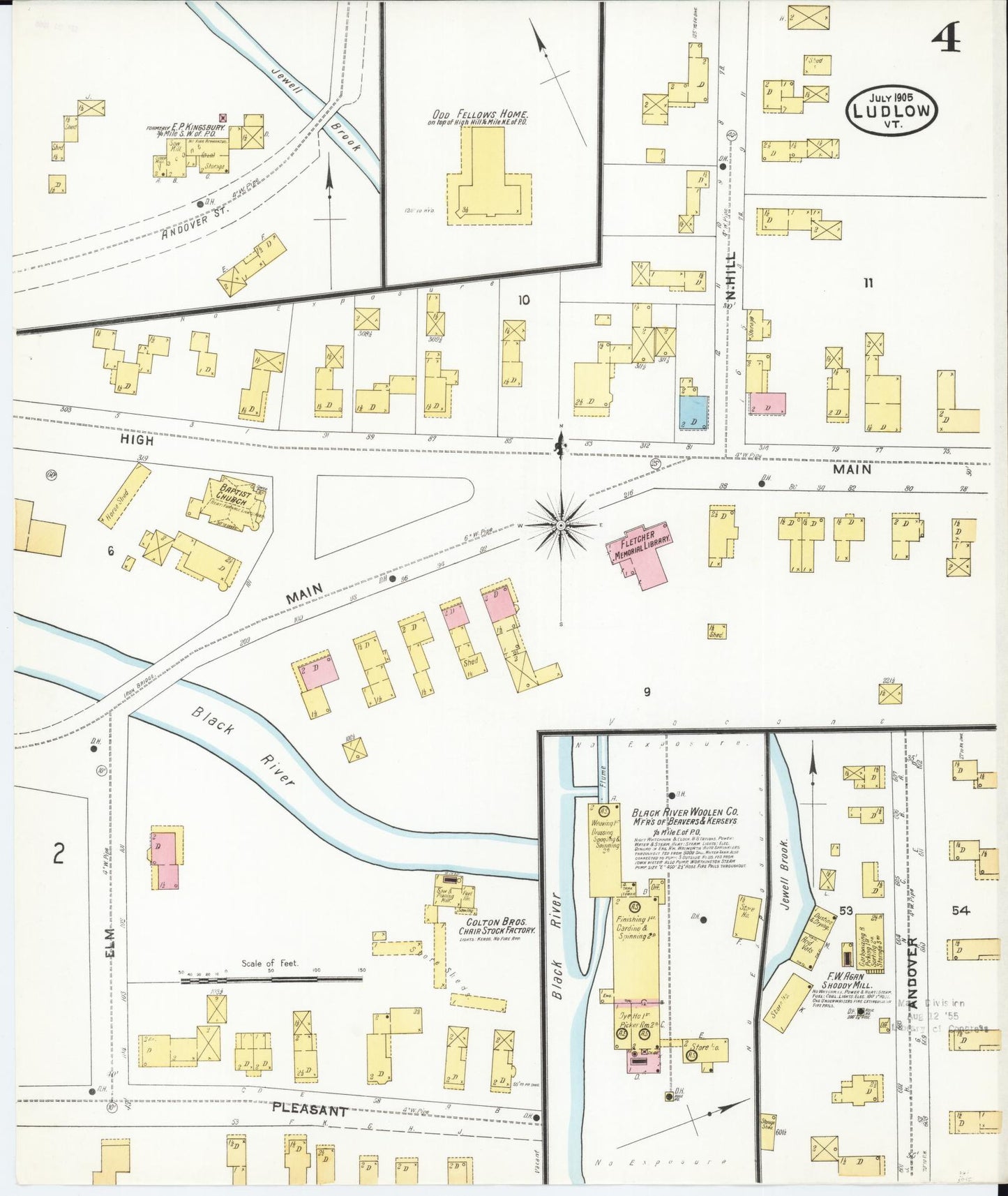 Sanborn Fire Insurance Map from Ludlow, Windsor County, Vermont (1905), Sheet #0004 - Complete Map Set gallery image, historic Sanborn map, vintage wall art, Vermont Vermont
