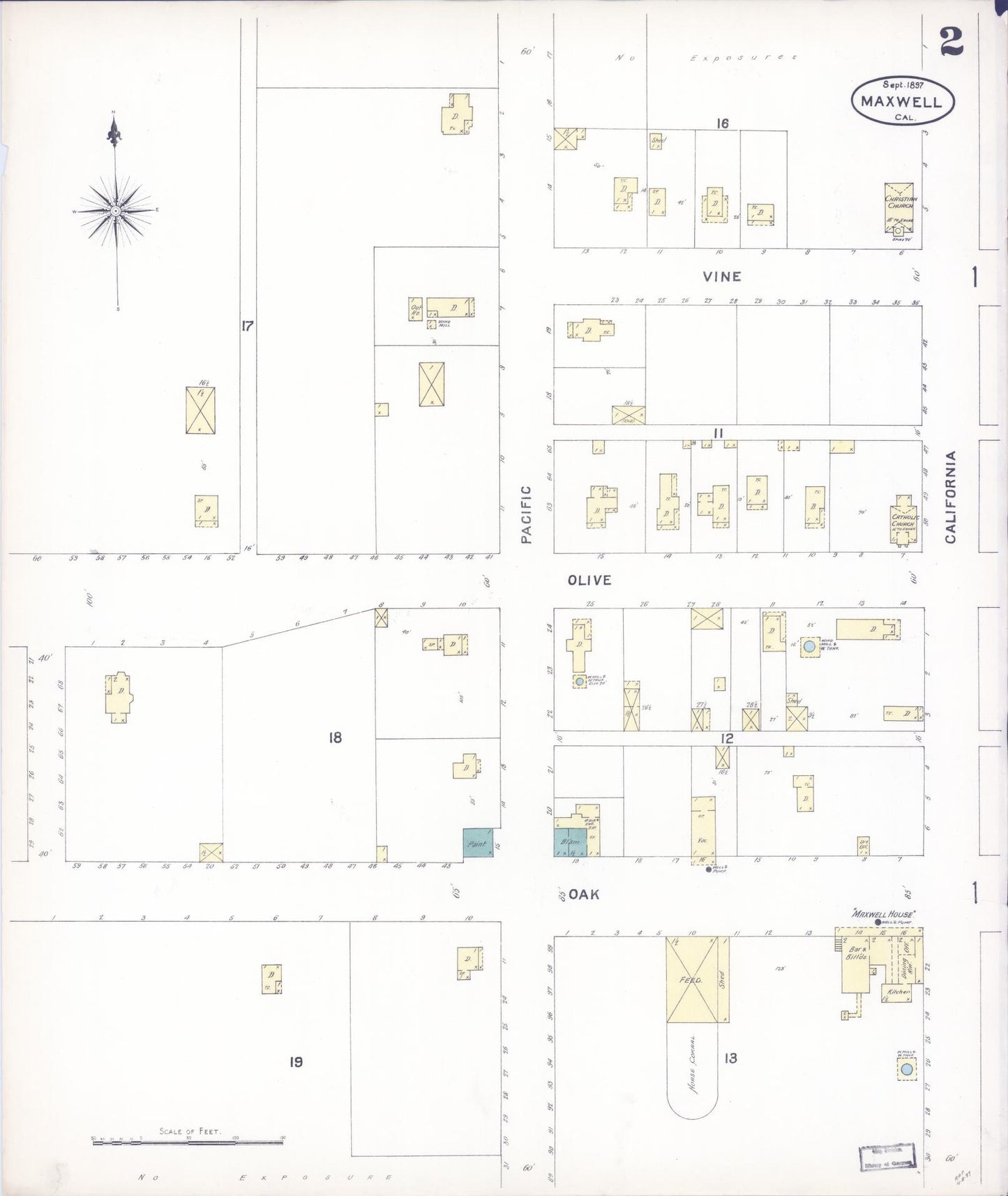 Sanborn Fire Insurance Map from Maxwell, Colusa County, California (1897), Sheet #0002 - Historic Sanborn Fire Insurance Map Print, vintage old map wall art, antique decor, genealogy gift, California California map