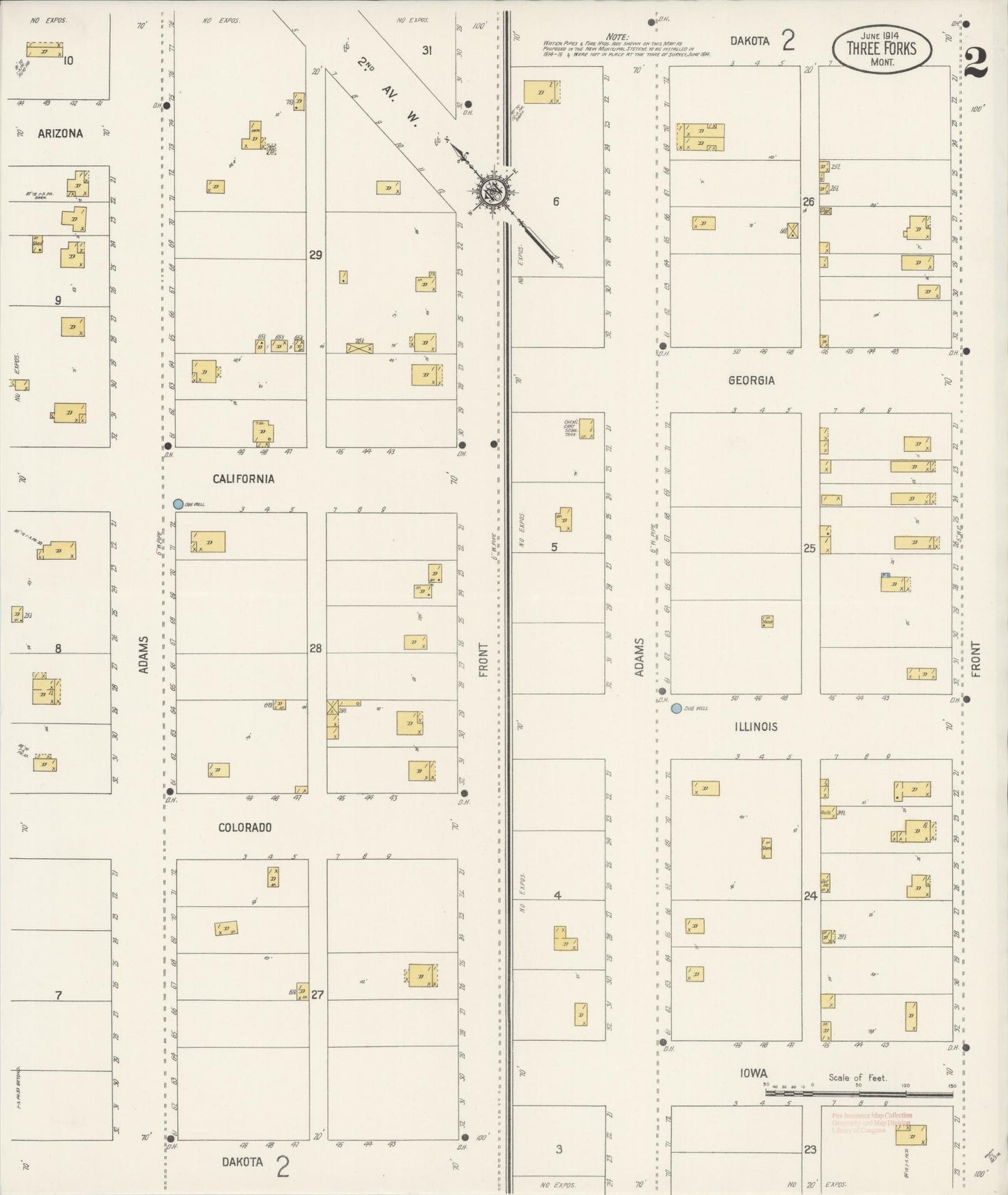 Sanborn Fire Insurance Map from Three Forks, Gallatin County, Montana (1914), Sheet #0002 - Historic Sanborn Fire Insurance Map Print, vintage old map wall art, antique decor, genealogy gift, Montana Montana map