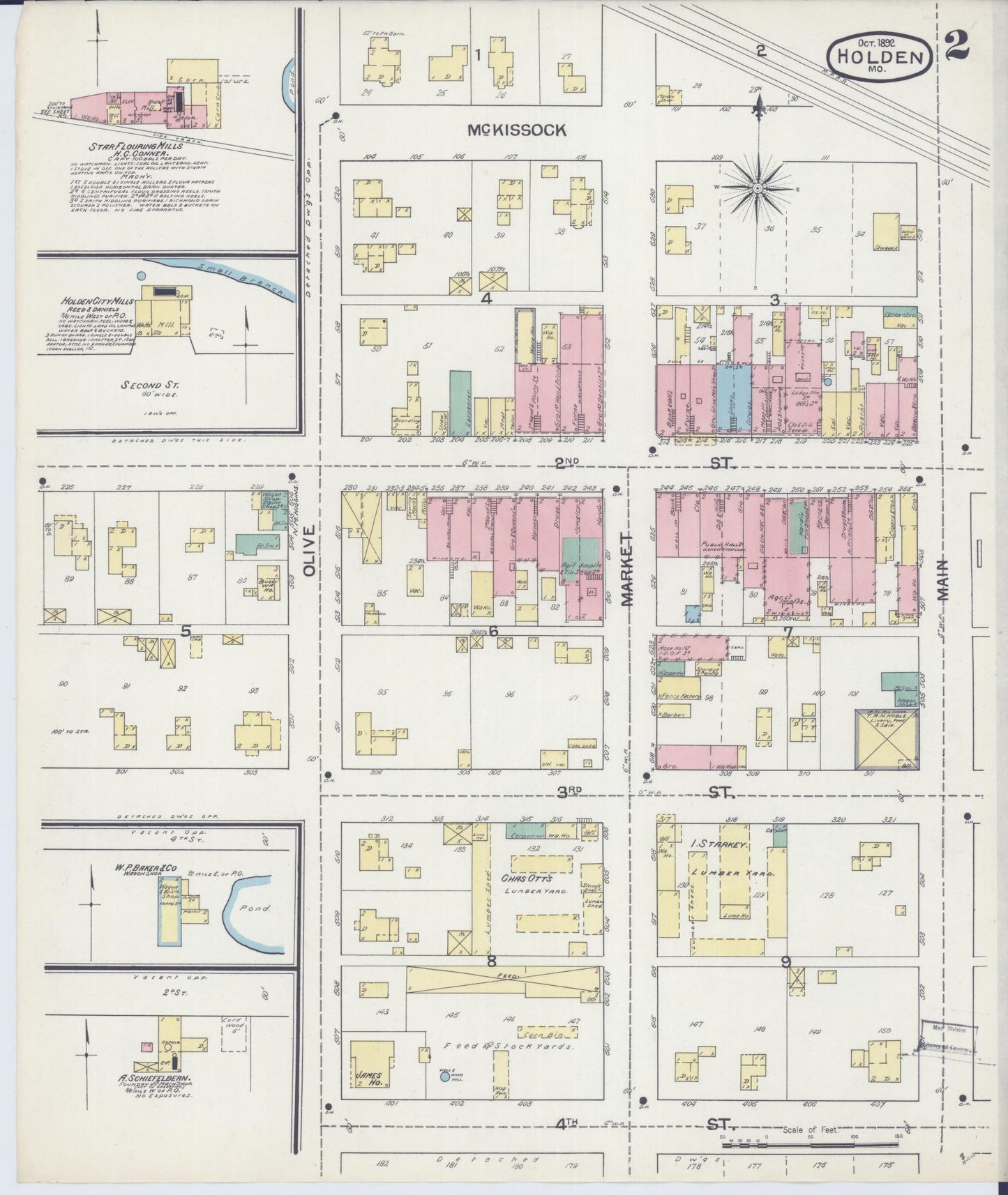 Sanborn Fire Insurance Map from Holden, Johnson County, Missouri (1892), Sheet #0002 - Complete Map Set gallery image, historic Sanborn map, vintage wall art, Missouri Missouri