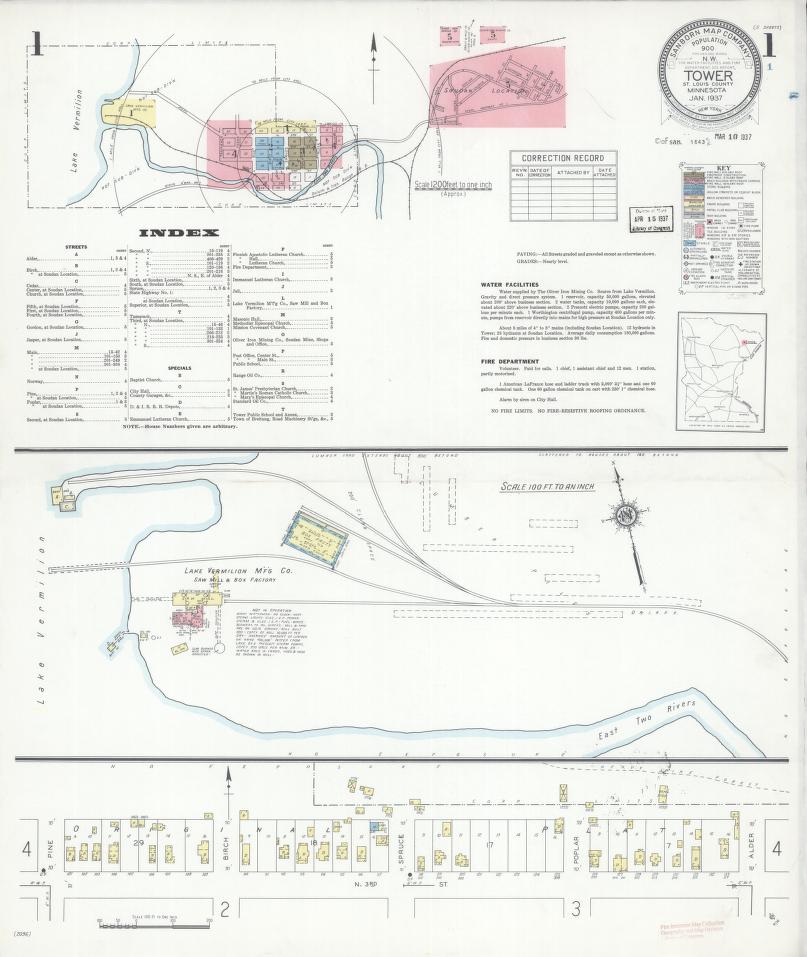 Sanborn Fire Insurance Map from Tower, Saint Louis County, Minnesota. (1937) – Map View