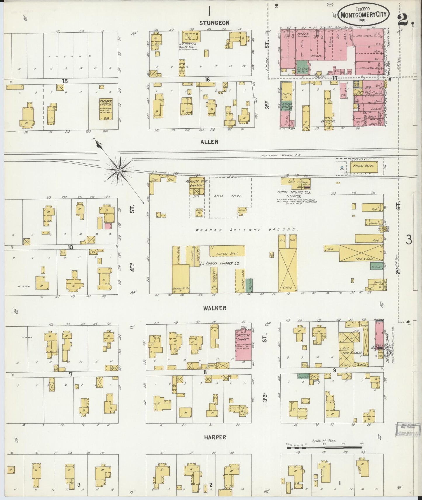 Sanborn Fire Insurance Map from Montgomery City, Montgomery County, Missouri (1900), Sheet #0002 - Historic Sanborn Fire Insurance Map Print, vintage old map wall art, antique decor, genealogy gift, Missouri Missouri map