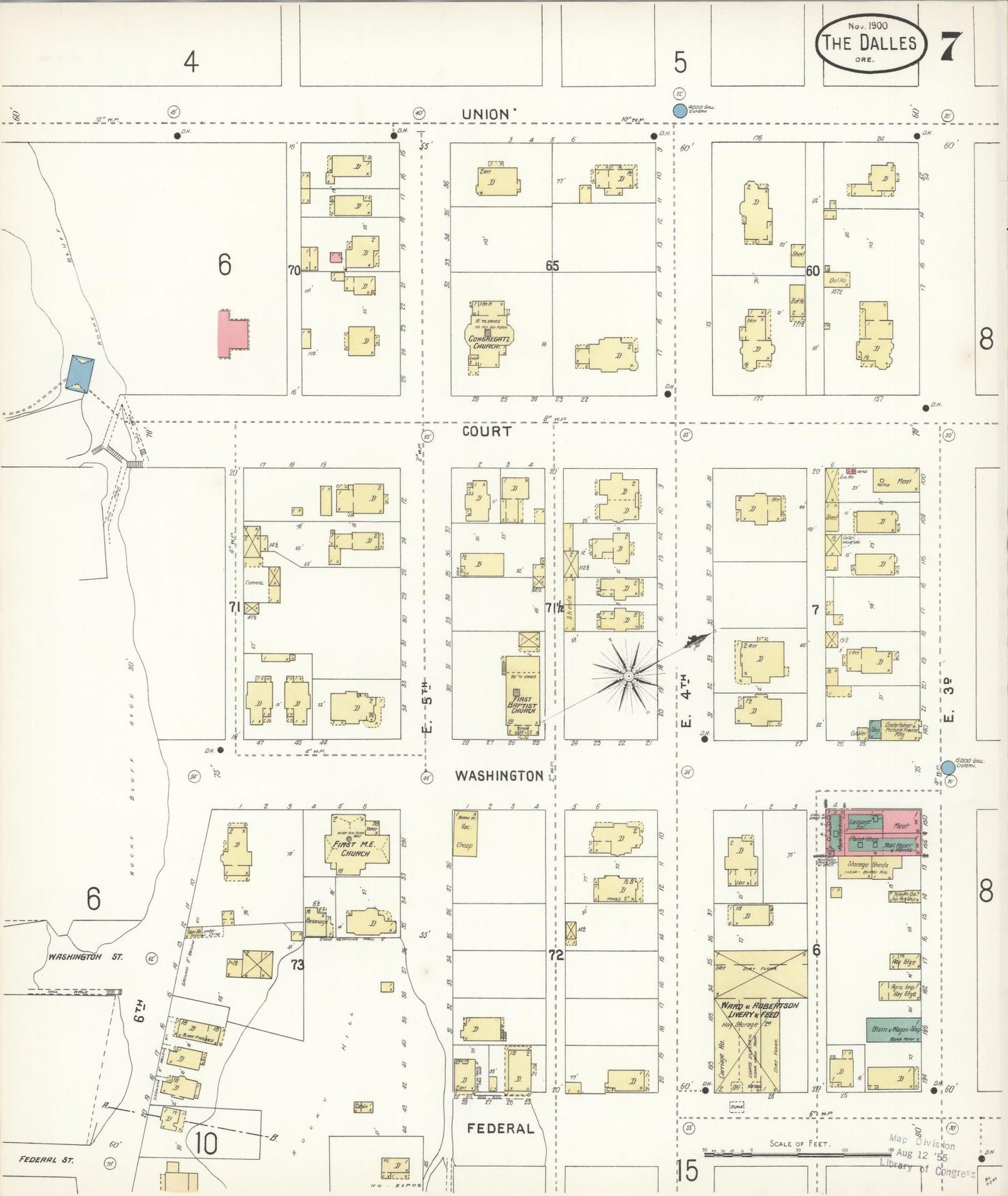 Sanborn Fire Insurance Map from The Dalles, Wasco County, Oregon (1900), Sheet #0007 - Historic Sanborn Fire Insurance Map Print, vintage old map wall art, antique decor, genealogy gift, Oregon Oregon map