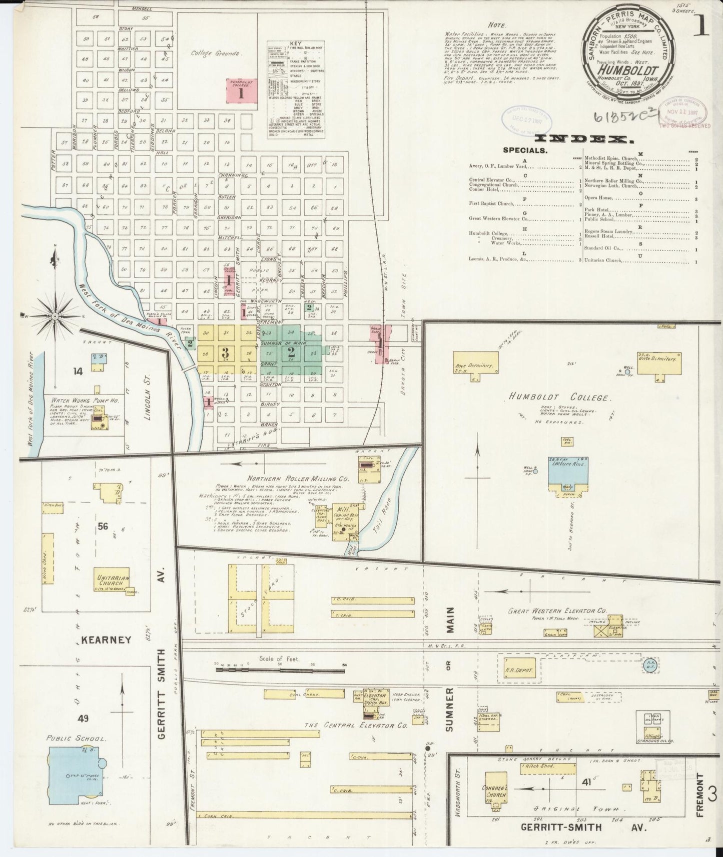 Sanborn Fire Insurance Map from Humboldt, Humboldt County, Iowa (1897), Sheet #0001 - Historic Sanborn Fire Insurance Map Print, vintage old map wall art