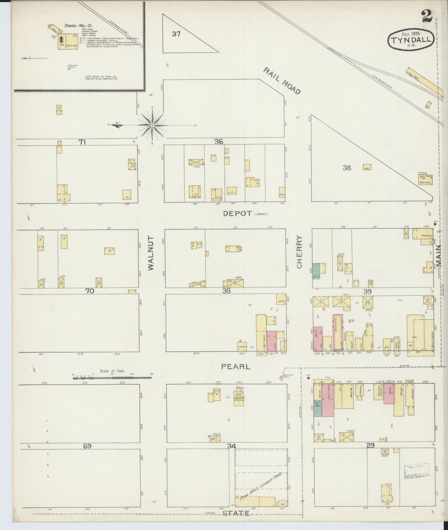 Sanborn Fire Insurance Map from Tyndall, Bon Homme County, South Dakota (1893), Sheet #0002 - Complete Map Set gallery image, historic Sanborn map, vintage wall art, South Dakota South Dakota