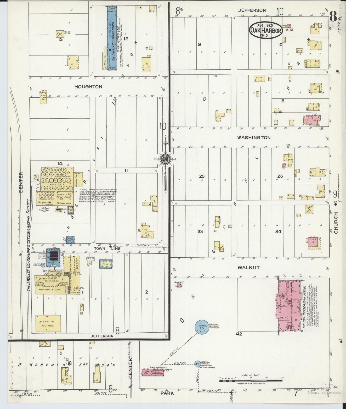 Sanborn Fire Insurance Map from Oak Harbor, Ottawa County, Ohio (1920), Sheet #0008 - Historic Sanborn Fire Insurance Map Print, vintage old map wall art, antique decor, genealogy gift, Ohio Ohio map