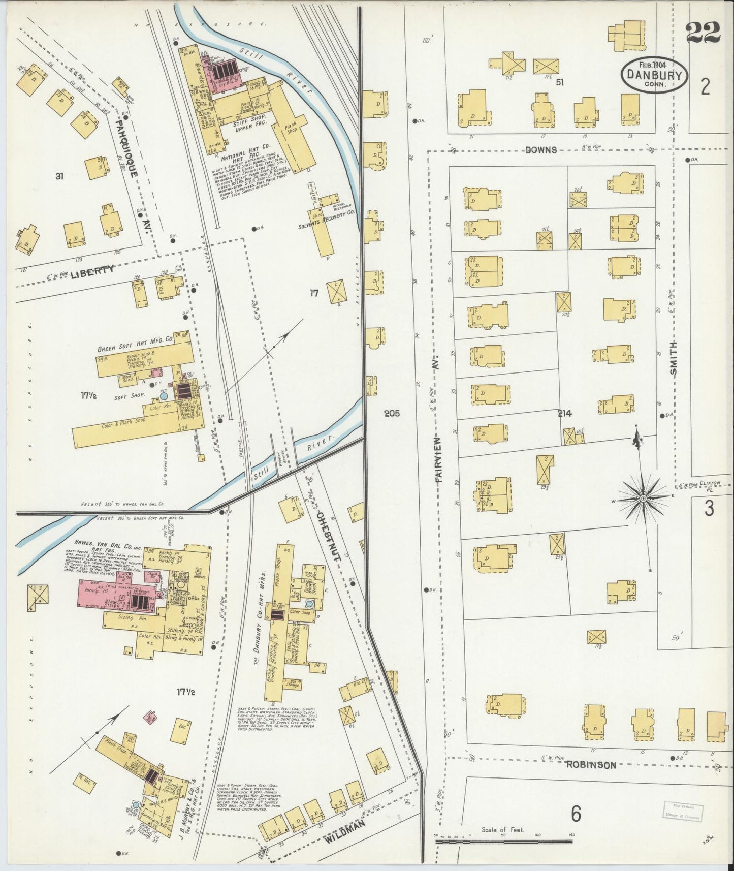 Sanborn Fire Insurance Map from Danbury, Fairfield County, Connecticut (1904), Sheet #0022 - Historic Sanborn Fire Insurance Map Print, vintage old map wall art, antique decor, genealogy gift, Connecticut Connecticut map