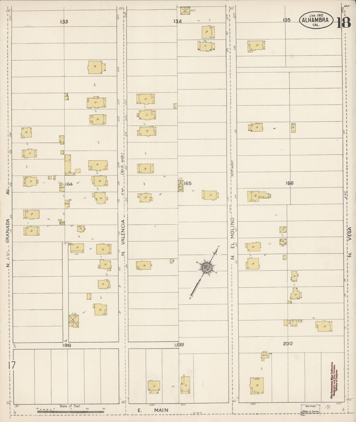 Sanborn Fire Insurance Map from Alhambra, Los Angeles County, California (1912), Sheet #0018 - Historic Sanborn Fire Insurance Map Print, vintage old map wall art, antique decor, genealogy gift, California California map
